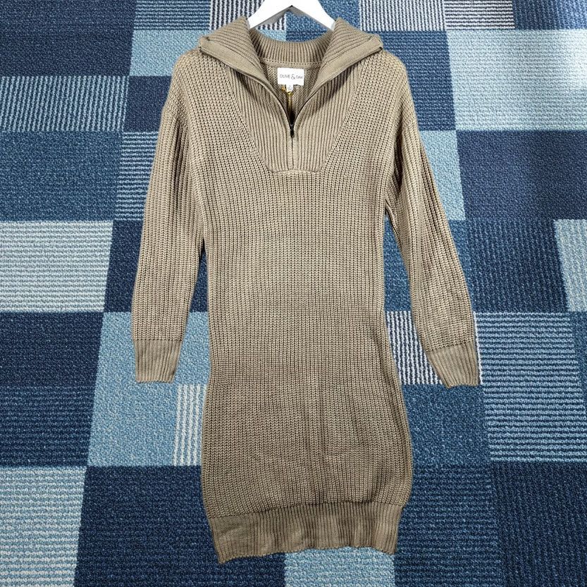 Olive Olive & Oak Knit Dress Womans Small Beige Fitted Zipper Cozy Knee Length Sleeved Long V-Neck Knit Dress Womens Size S / US 4 / IT 40 - 1 Thumbnail