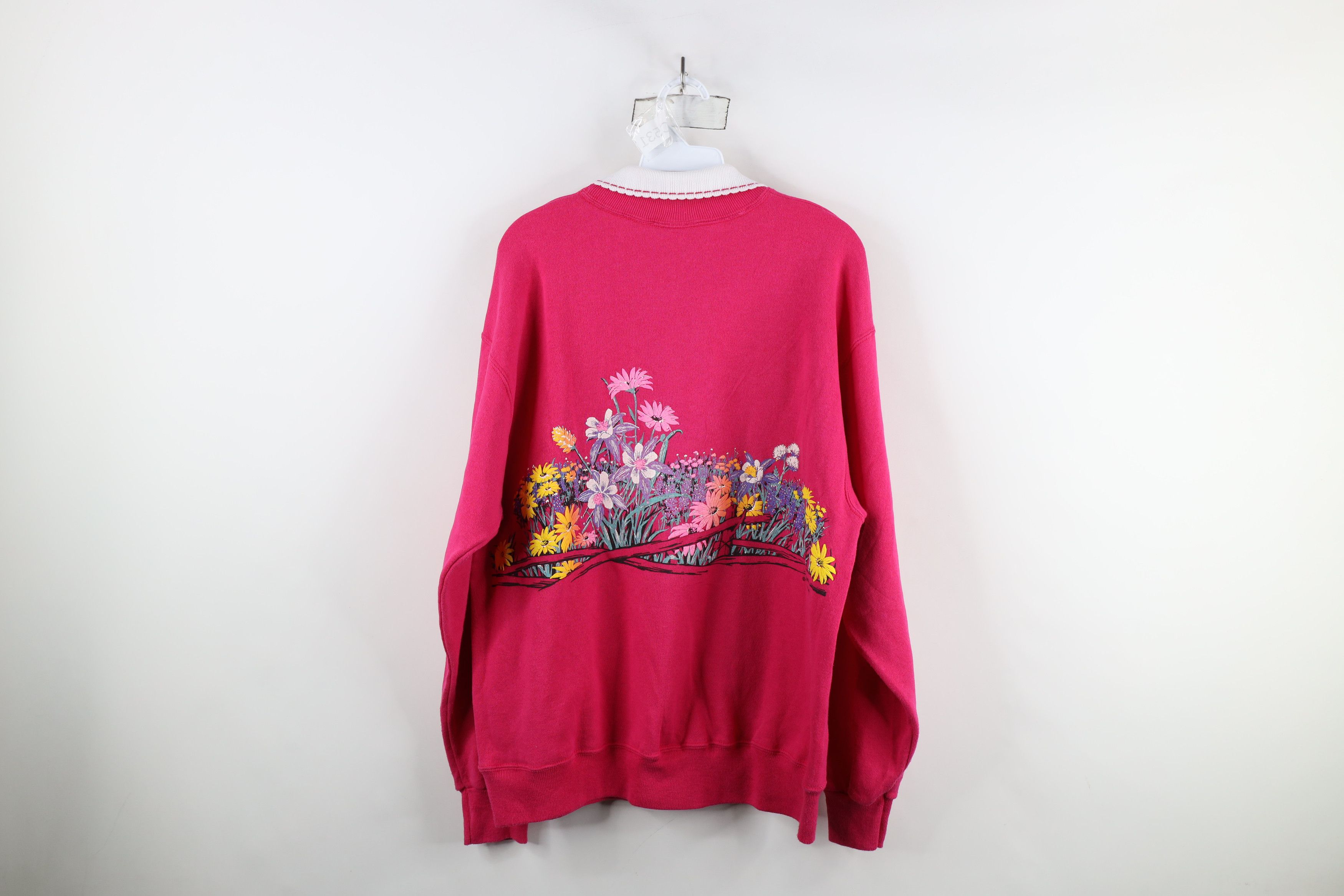 Vintage Vintage 90s Streetwear Flower Collared Sweatshirt USA Size L / US 10 / IT 46 - 13 Thumbnail