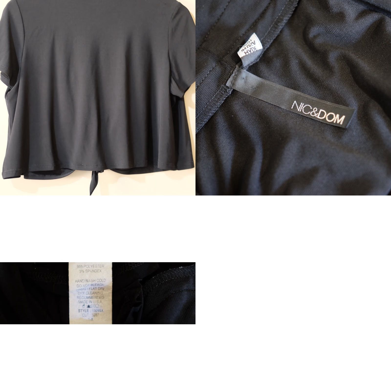 Vintage Nic & Dom Women’s 1X Ruffle Front Tie Crop Shrug Cardigan Lightweight Shirt Short Sleeve Black Polyester Spandex Casual Size XL / US 12-14 / IT 48-50 - 8 Thumbnail