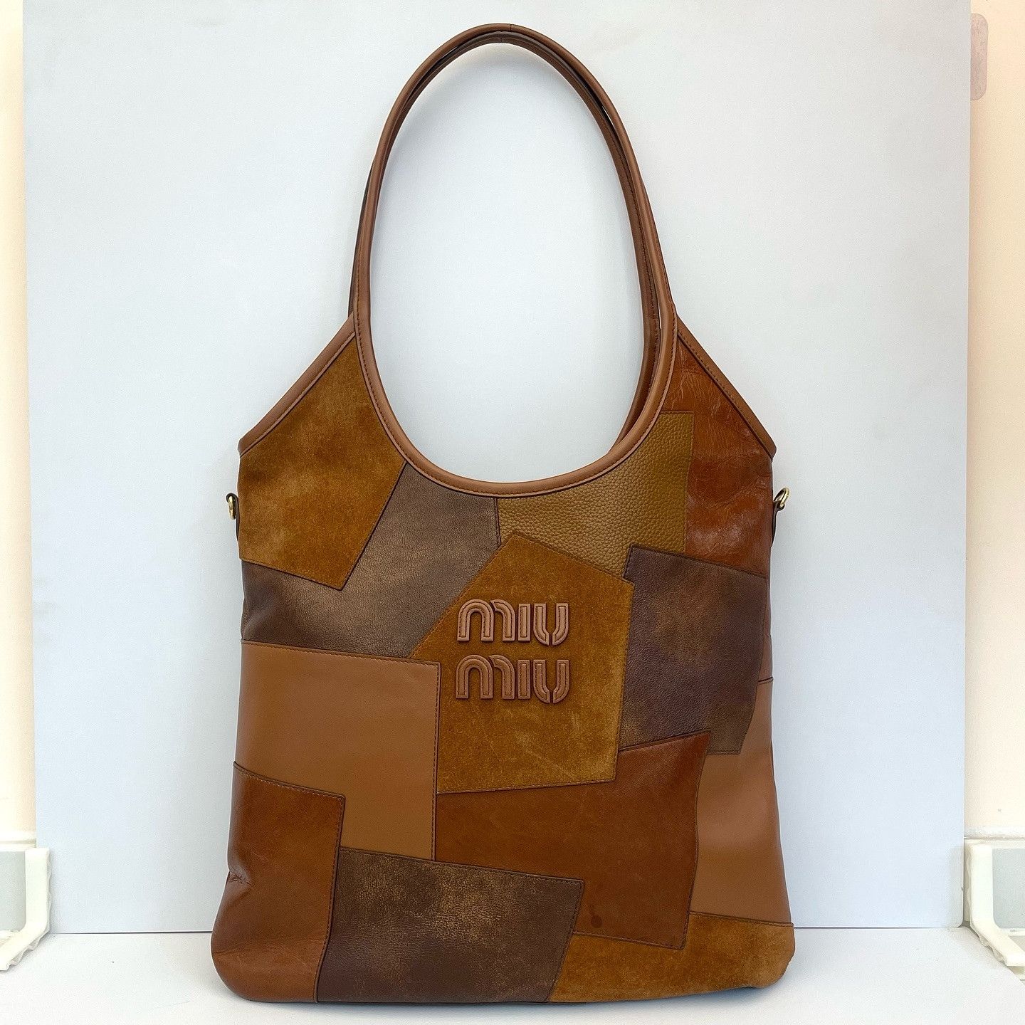 Miu Miu Miu Miu Patchwork Ivy Tote Bag Brown Size ONE SIZE - 1 Thumbnail