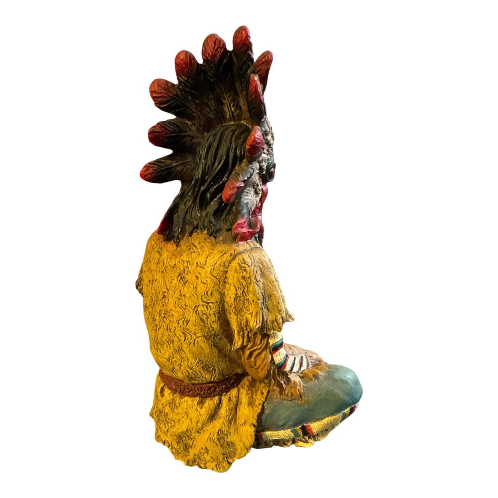 Unknown London Native American Chief Figurine Statue with Feathered Headdd Size ONE SIZE - 4 Thumbnail