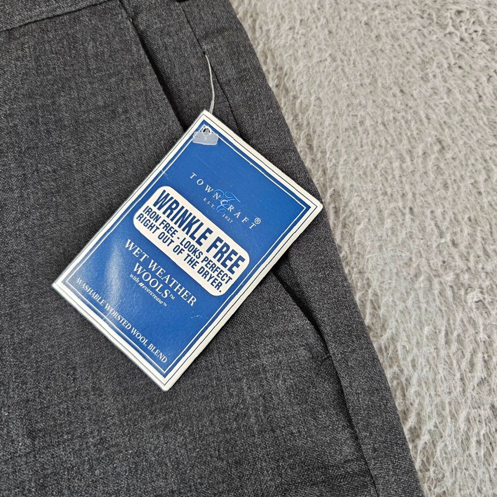 Vintage Towncraft Dress Pants Mens 35x32 Wool Blend Wrinkle Resistant Flat Front Trousers Gray Size US 35 - 3 Thumbnail