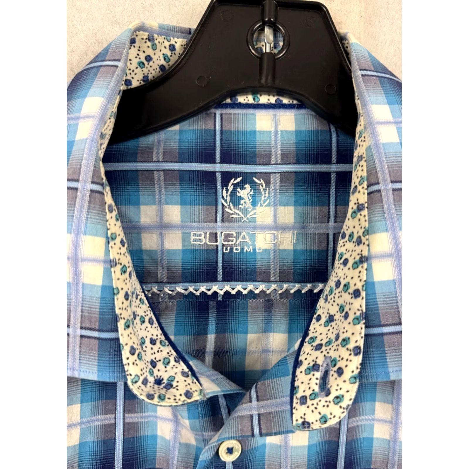 BUGATCHI VINTAGE Bugatchi Uomo Shaped Fit Shirt Button Up Mens XXL Flip Cuff Blue Plaid L/S Party Size US XXL / EU 58 / 5 - 2 Thumbnail