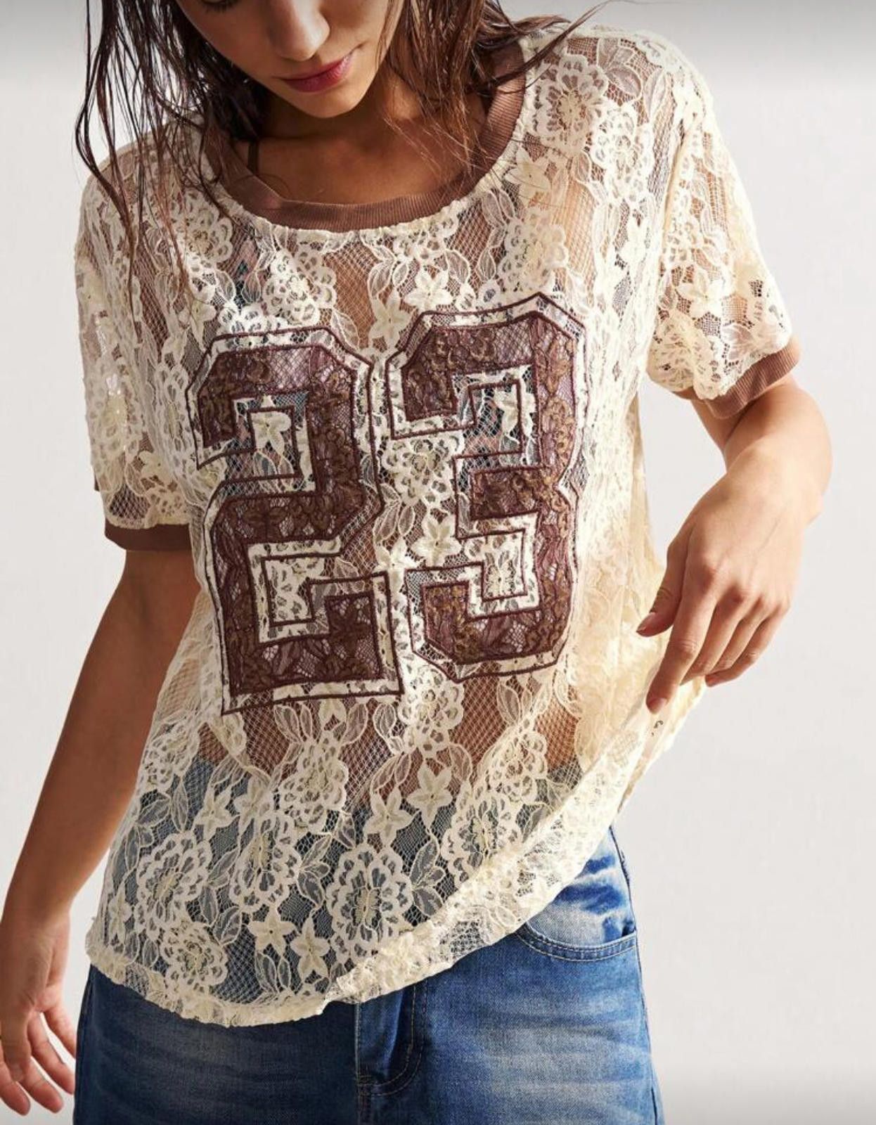 Other Cream Velvet Lace 23 Mesh Top Jersey Size ONE SIZE - 4 Thumbnail