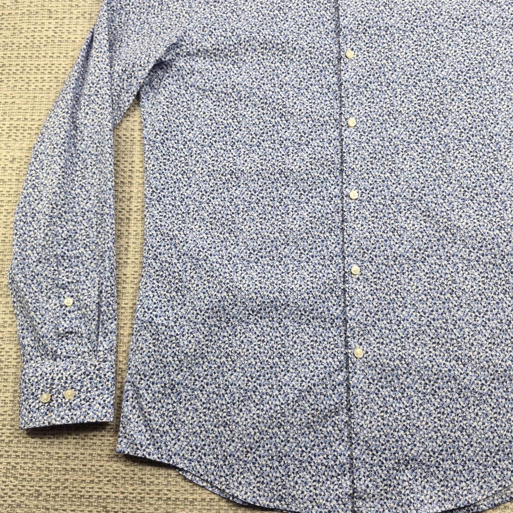 Hugo Boss HUGO BOSS Dress Shirt Mens 16 34/35 Blue Floral Slim Fit Stretch Long Sleeve Size 42R - 3 Thumbnail
