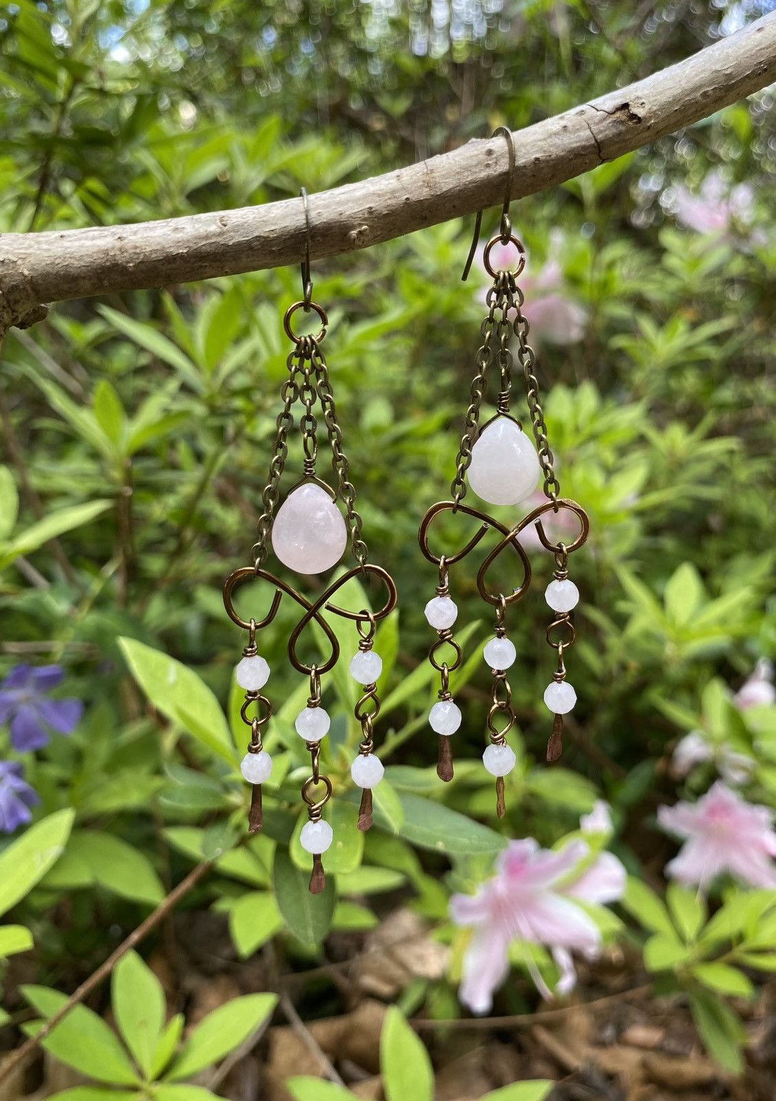 Handmade Rose Quartz Chandelier Earrings Size ONE SIZE - 5 Thumbnail