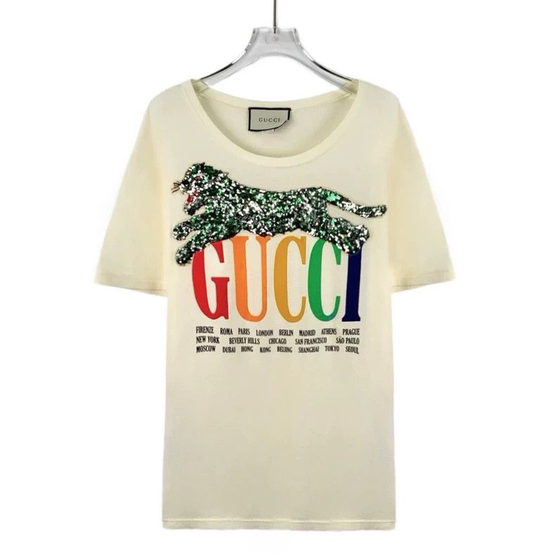 Gucci Gucci Beige tiger sequin logo letter print cotton round-ne Size US M / EU 48-50 / 2 - 1 Thumbnail