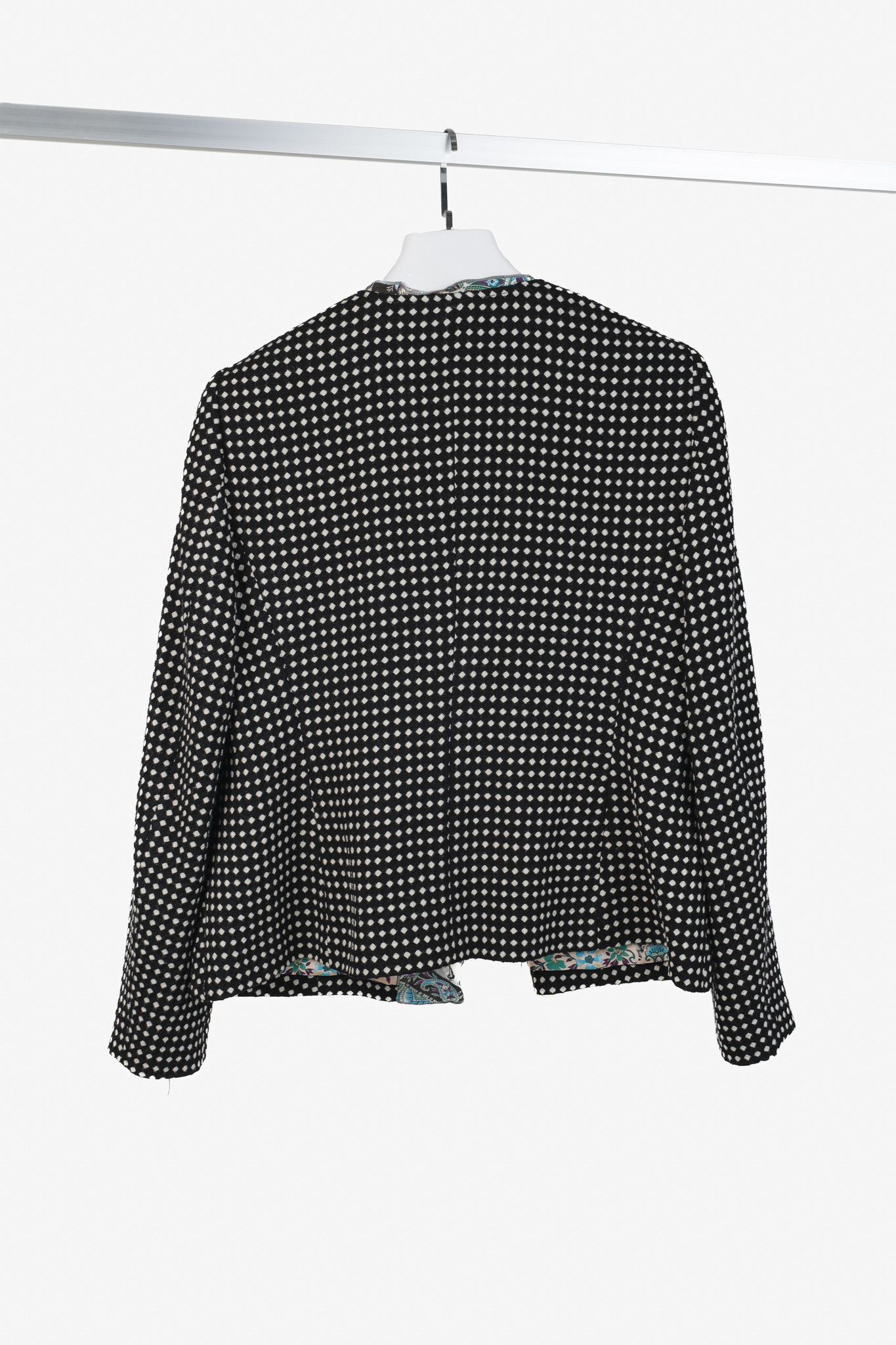 Etro Etro Black & White Polka-Dot Wool Open-Front Blazer Size L / US 10 / IT 46 - 2 Thumbnail