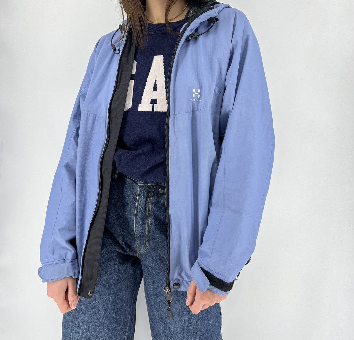 Haglofs × Vintage Women’s Woman Haglöfs Windbreaker Jacket Blue Nylon Size L Size M / US 6-8 / IT 42-44 - 2 Thumbnail