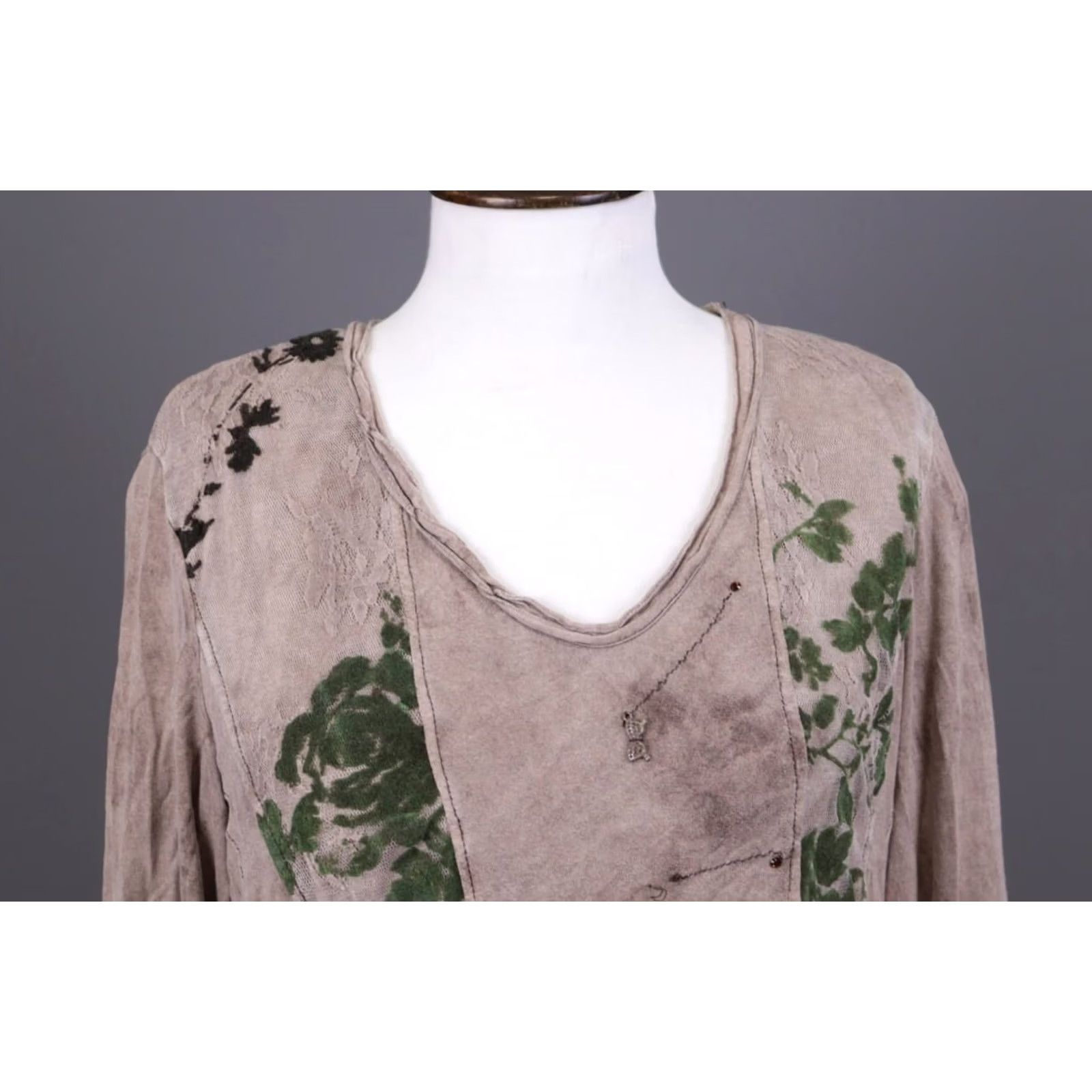 Vintage Elisa Cavaletti Blu Sono Italiano Brown Lagenlook Long Sleeve Tunic Shirt XXL Brown, White Embroidered Tunic Shirt Size XXL / US 16-18 / IT 52-54 - 2 Thumbnail