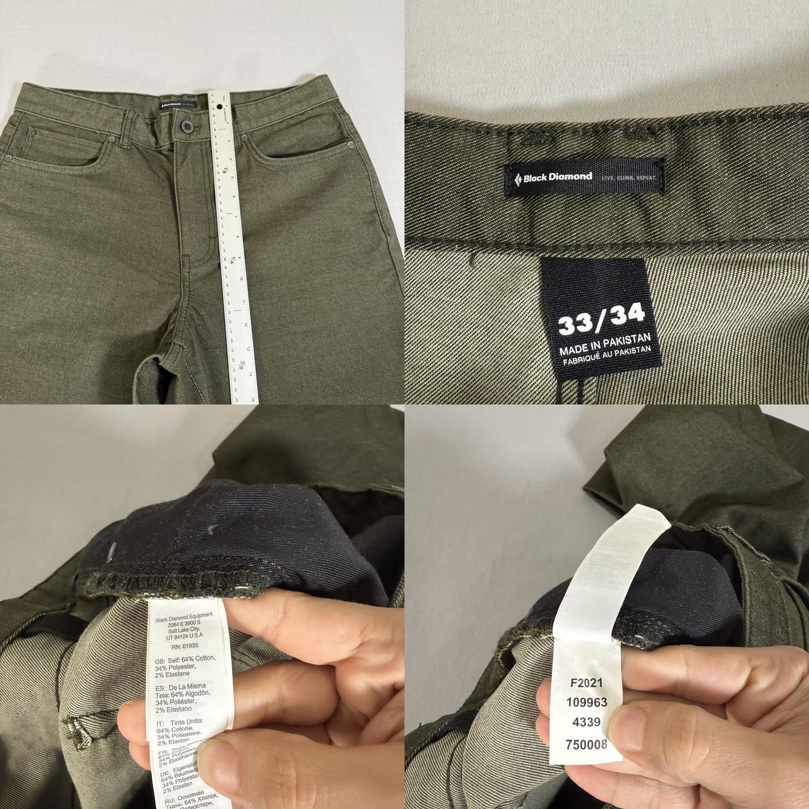 Black Diamond Black Diamond Jeans Men 33x34 Green Straight Fit Stretch Denim Pant Climb Regular Pocket Logo Size US 33 - 8 Thumbnail