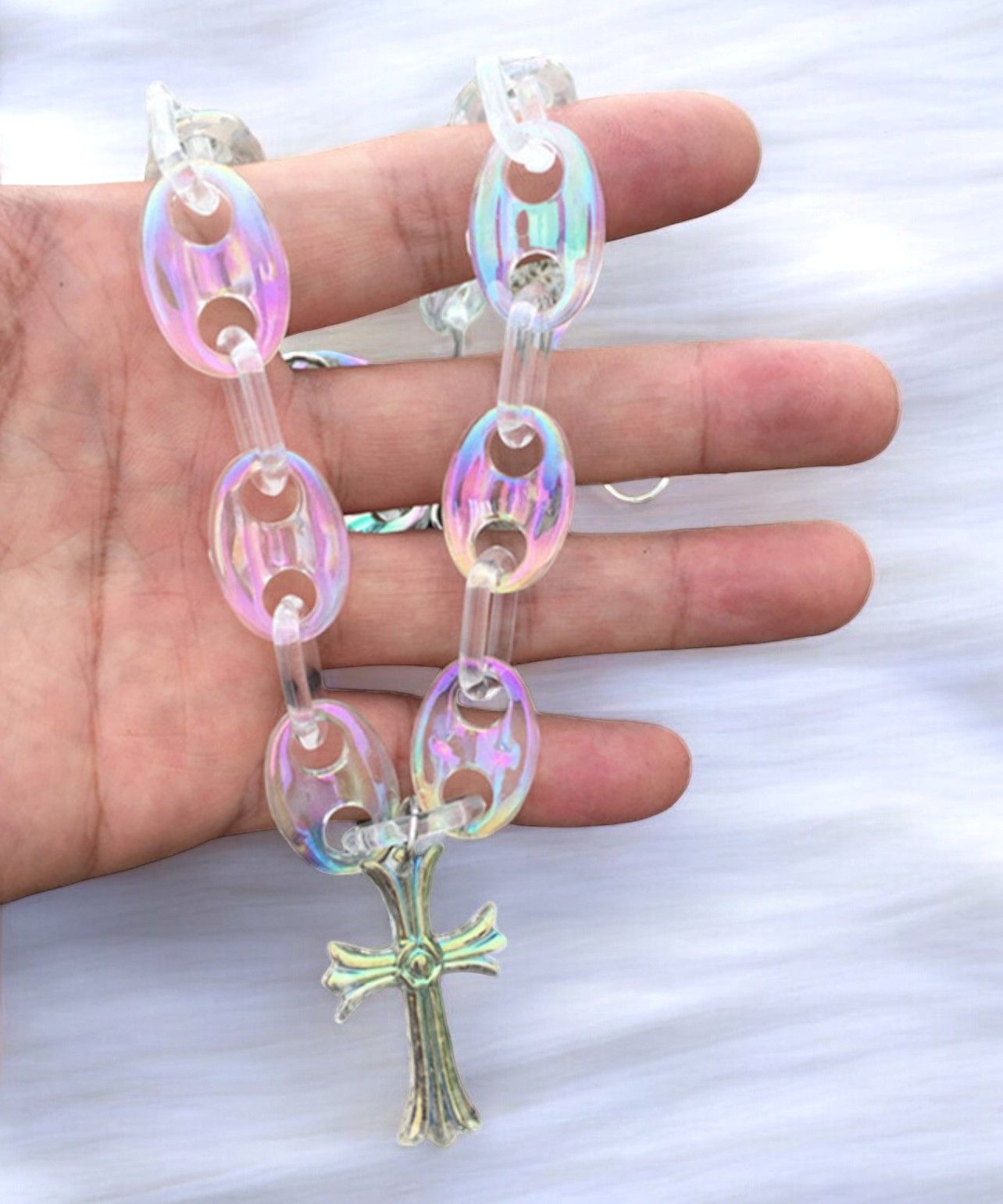 Japanese Brand 💎 Chrome Hearts Style Necklace Cross Acrylic Opal Chain Size ONE SIZE - 4 Thumbnail