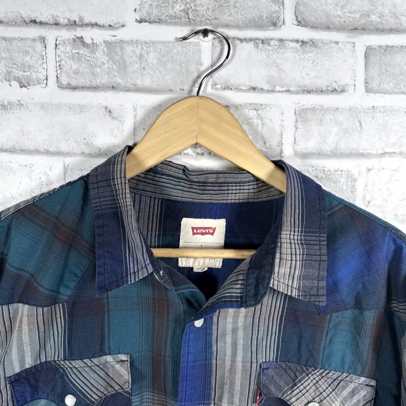 Levi's Levis Strauss Co Blue Plaid Snap Button Shirt Mens Size L Size US L / EU 52-54 / 3 - 2 Thumbnail