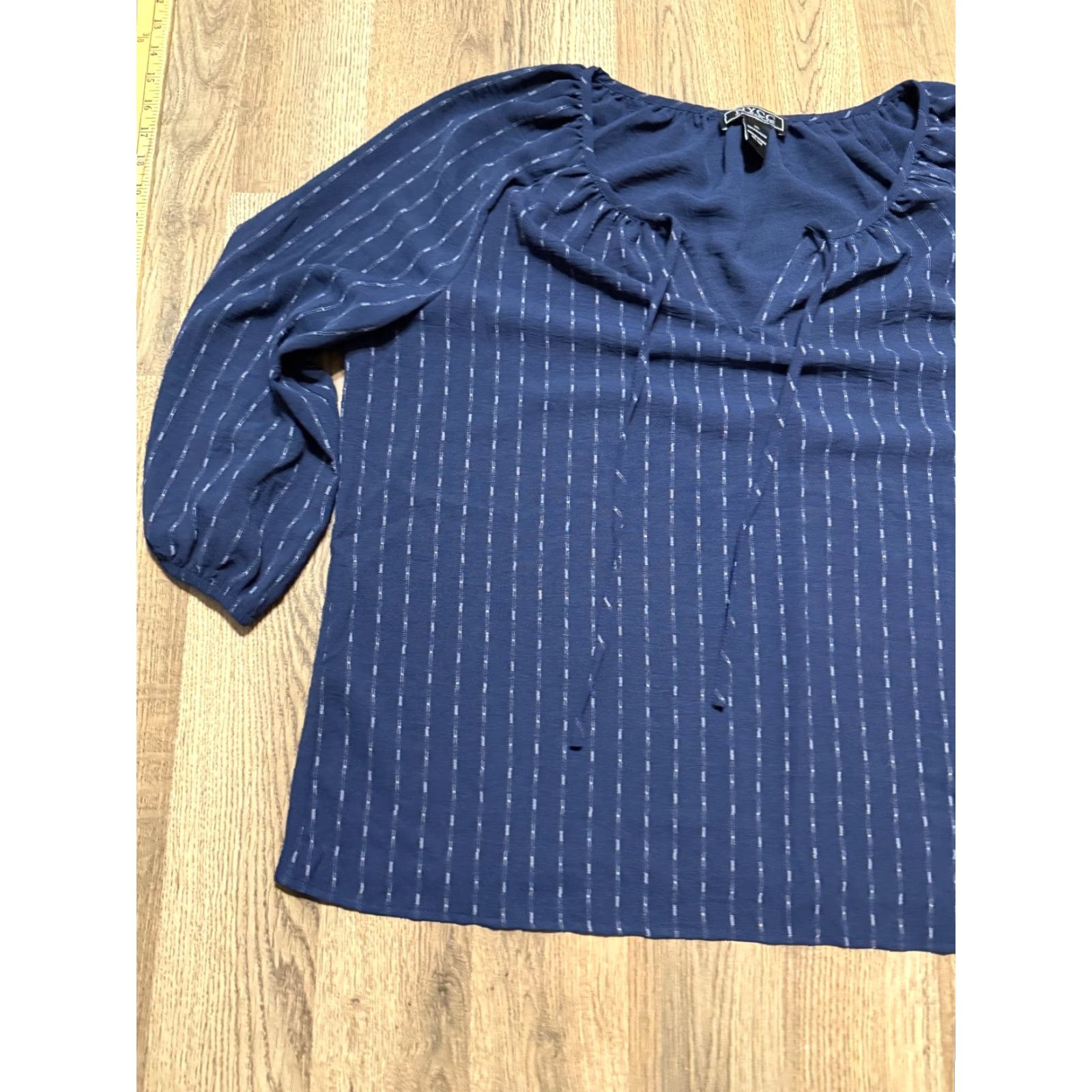 Vintage New York & Company Blouse Womens XL Blue White Striped V-Neck 3/4 Sleeve Casual Shirt Size XL / US 12-14 / IT 48-50 - 3 Thumbnail