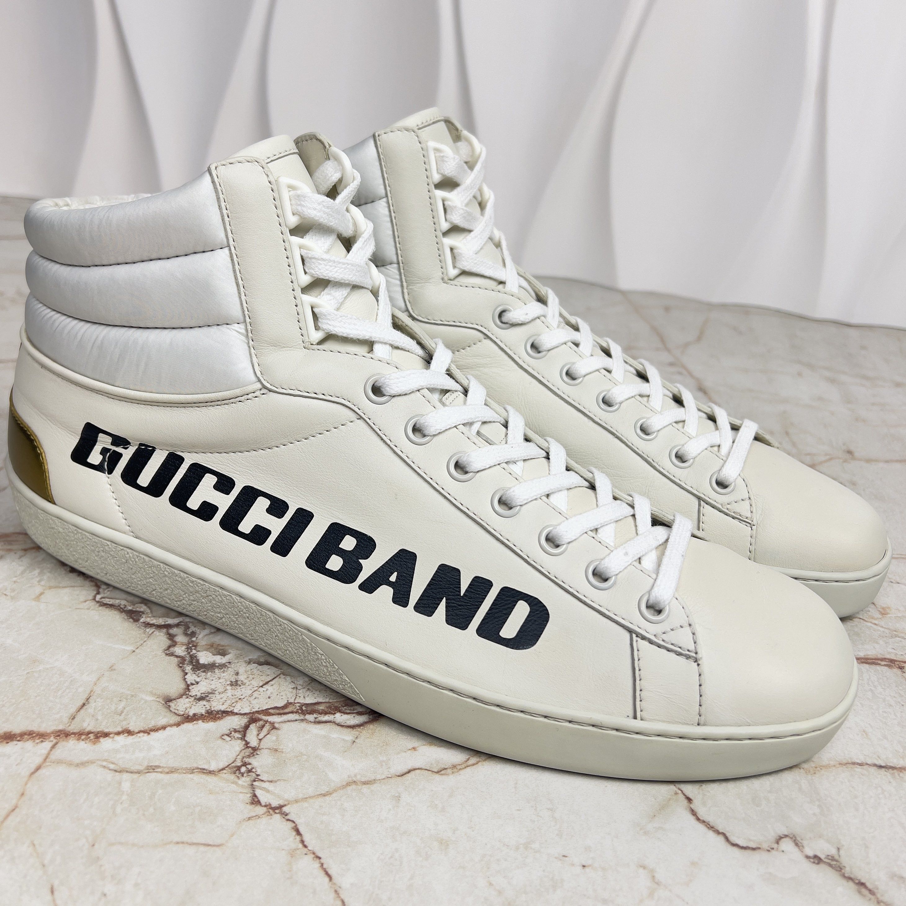 Gucci Ace Band Graphic Print Sneakers Calfskin White Size US 10.5 / EU 43-44 - 12 Thumbnail