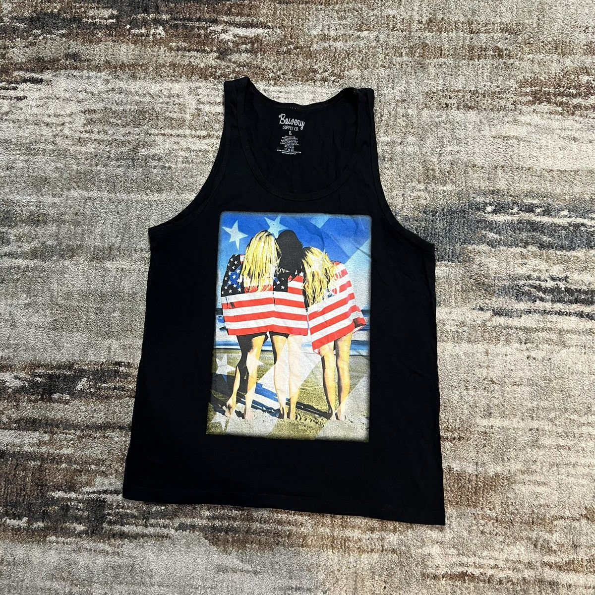 Bowery NEW 3 Girls Flag Tank Top size large black Size US L / EU 52-54 / 3 - 2 Thumbnail