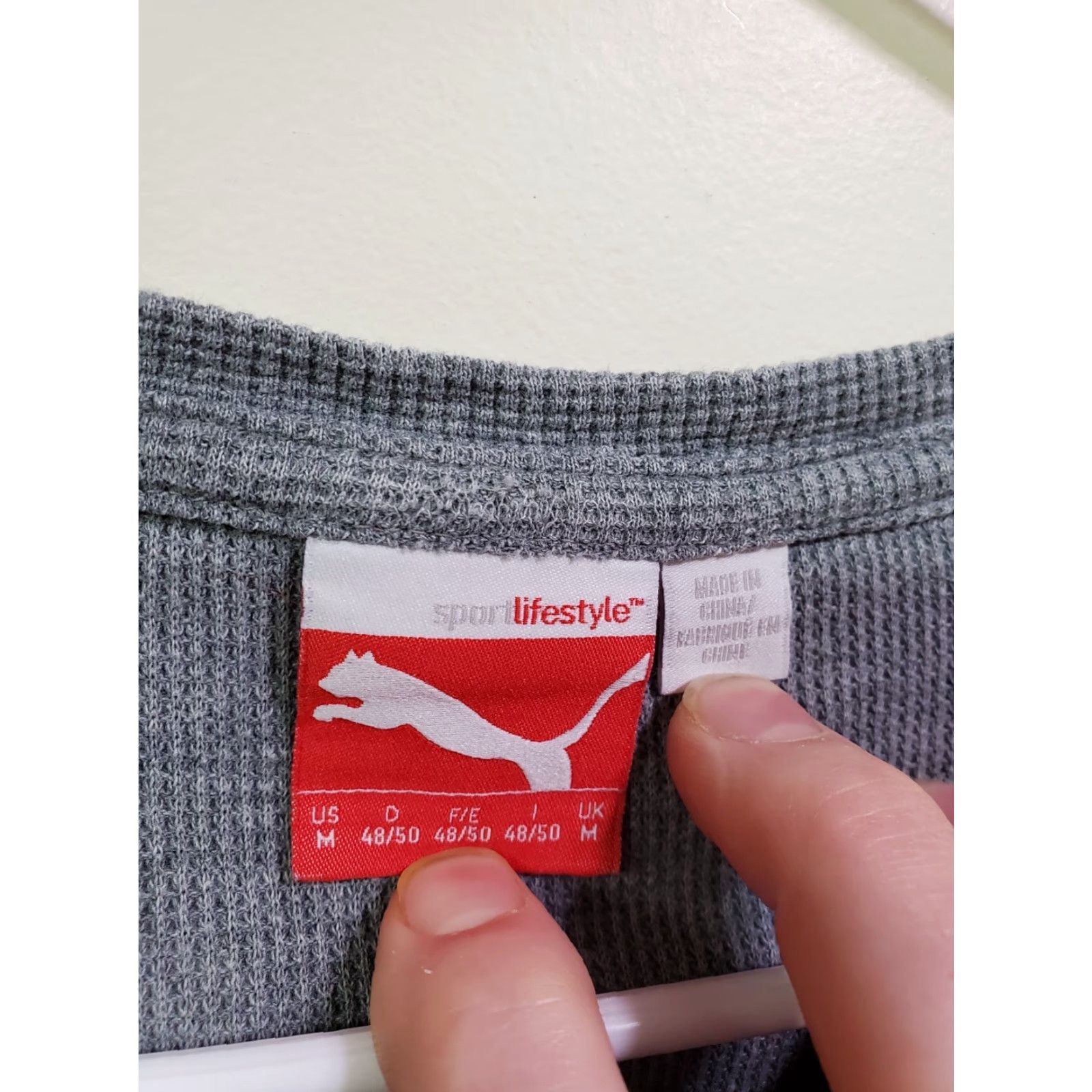 Puma Puma Shirt Mens Medium Thermal Gray Long Sleeve Crewneck Waffle Knit Solid Logo Accents Size US M / EU 48-50 / 2 - 3 Thumbnail