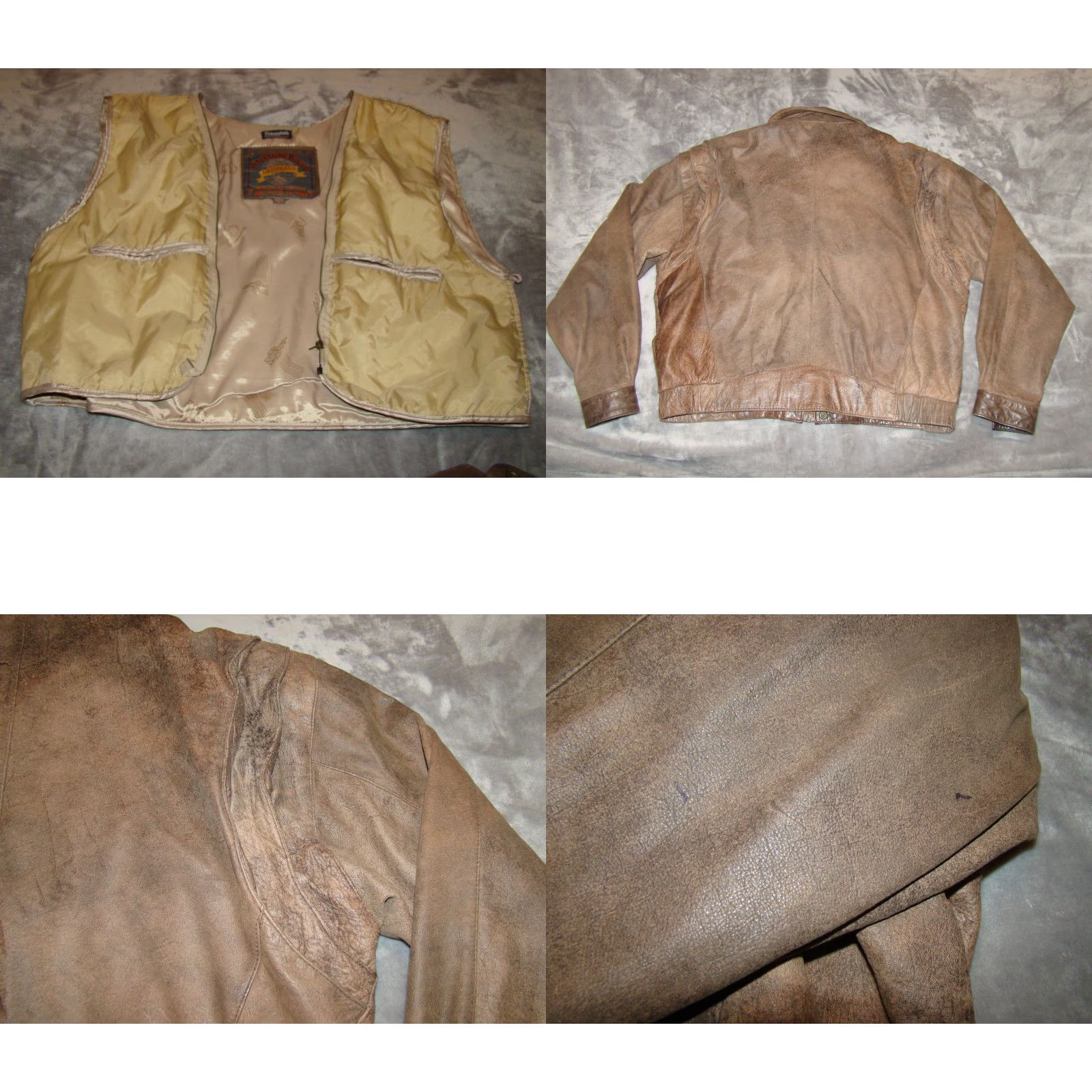 Vintage VINTAGE Adventure Bound Mens L Leather Bomber Jacket Short Brown Zip Snap Liner Removable Lining Epaulets Adjustable Cuffs 25" Armpit 22.5" Casual Size US L / EU 52-54 / 3 - 9 Thumbnail
