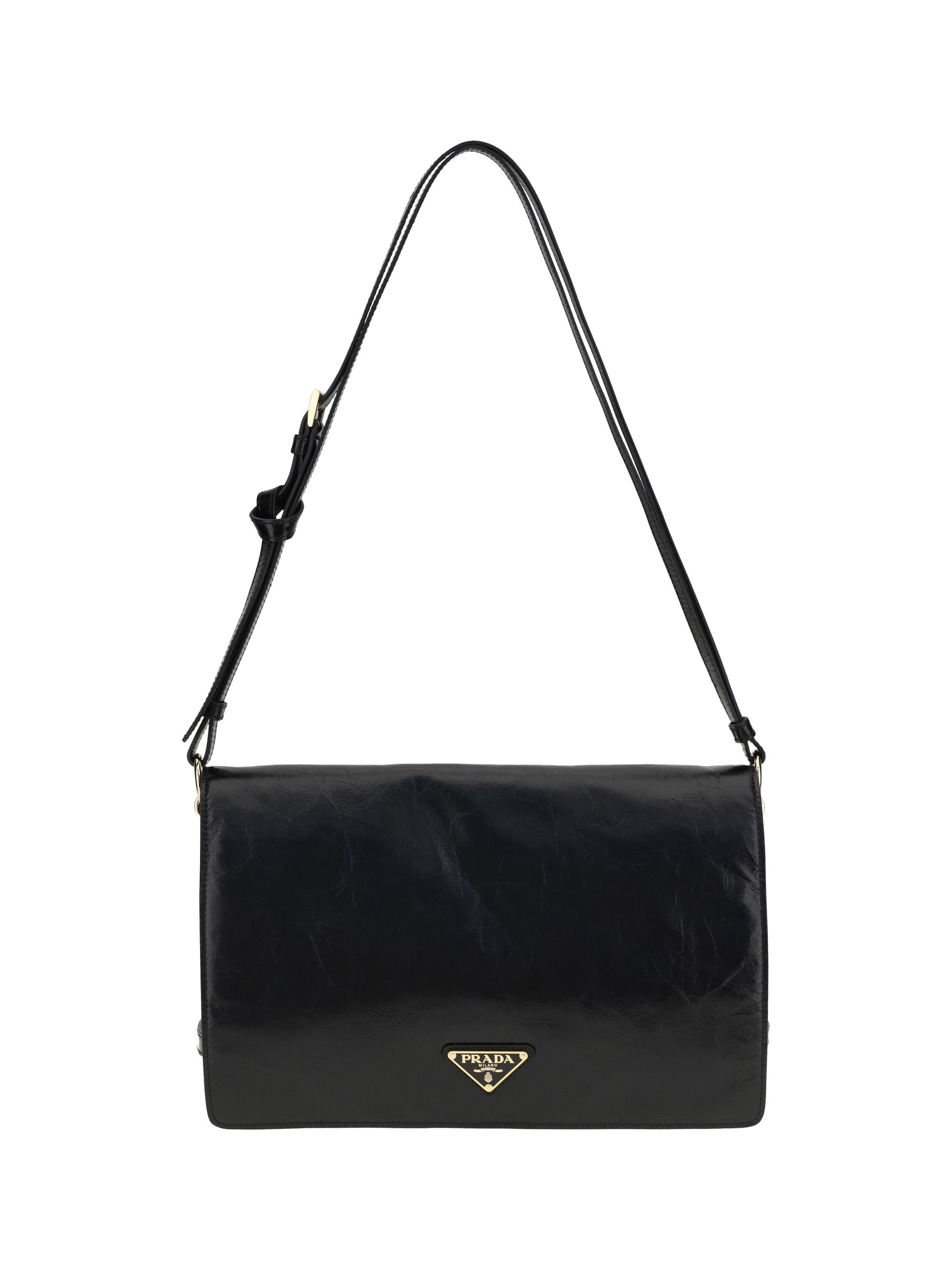 Prada Crinkled Leather Shoulder Bag, Women's
