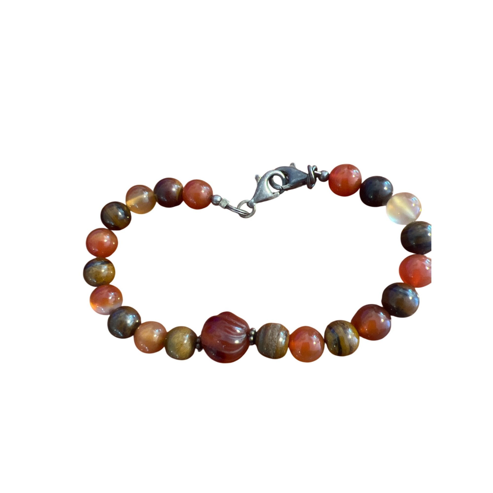 Other Vintage Sterling Silver Red Carnelian Bead Bracelet Center S Size ONE SIZE - 1 Thumbnail