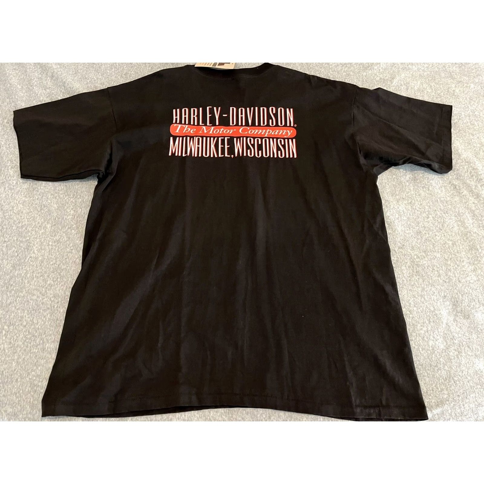 Harley Davidson VINTAGE Harley-Davidson Shirt Mens 2XL Black Cotton Short Sleeve Crew Neck Double-Sided 1992 Holoubek Take Hold Thunder NWT Size US XXL / EU 58 / 5 - 7 Thumbnail