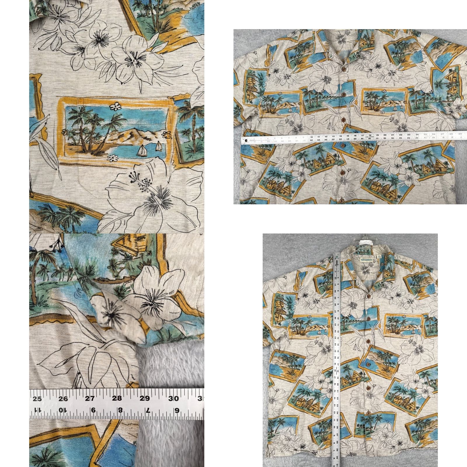 Vintage Caribbean Shirt Mens 2XL XXL Gray Floral Palm Postcard Hawaiian Cotton Blend Size US XXL / EU 58 / 5 - 8 Thumbnail
