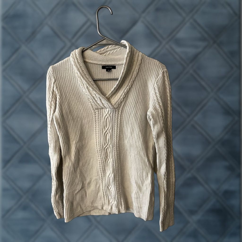 Nautica Nautica Women's Medium Ivory Cable-Knit Shawl Neck Sweater Size M / US 6-8 / IT 42-44 - 1 Thumbnail
