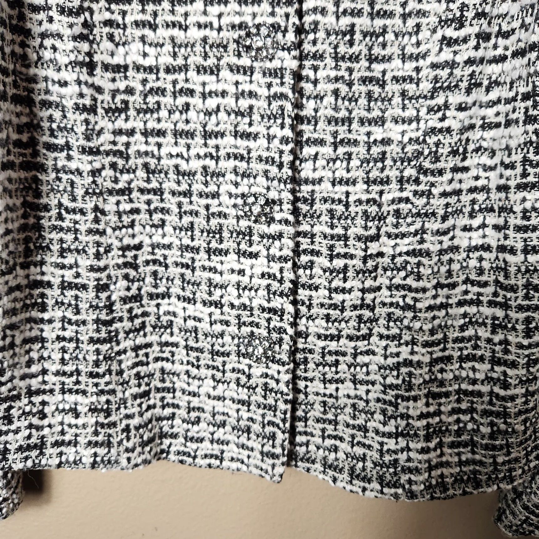 Adrianna Papell Adrianna Papell Jacket Womens Black/White Tweed Buttonfront L Size Size L / US 10 / IT 46 - 7 Thumbnail