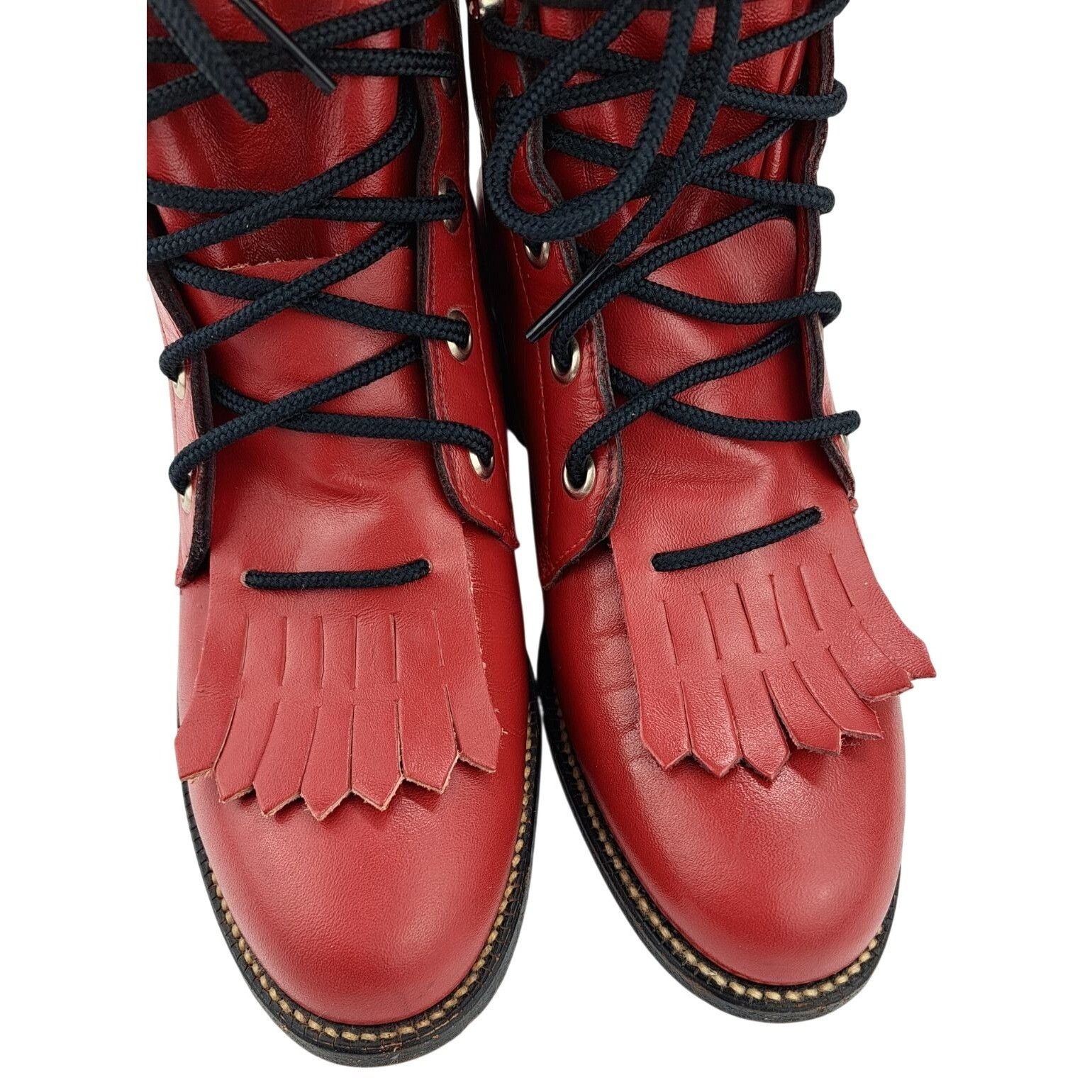 Justin Justin Women Red Leather Lace Up Roper Boots Size 5C Kiltie Size US 5 / IT 35 - 7 Thumbnail