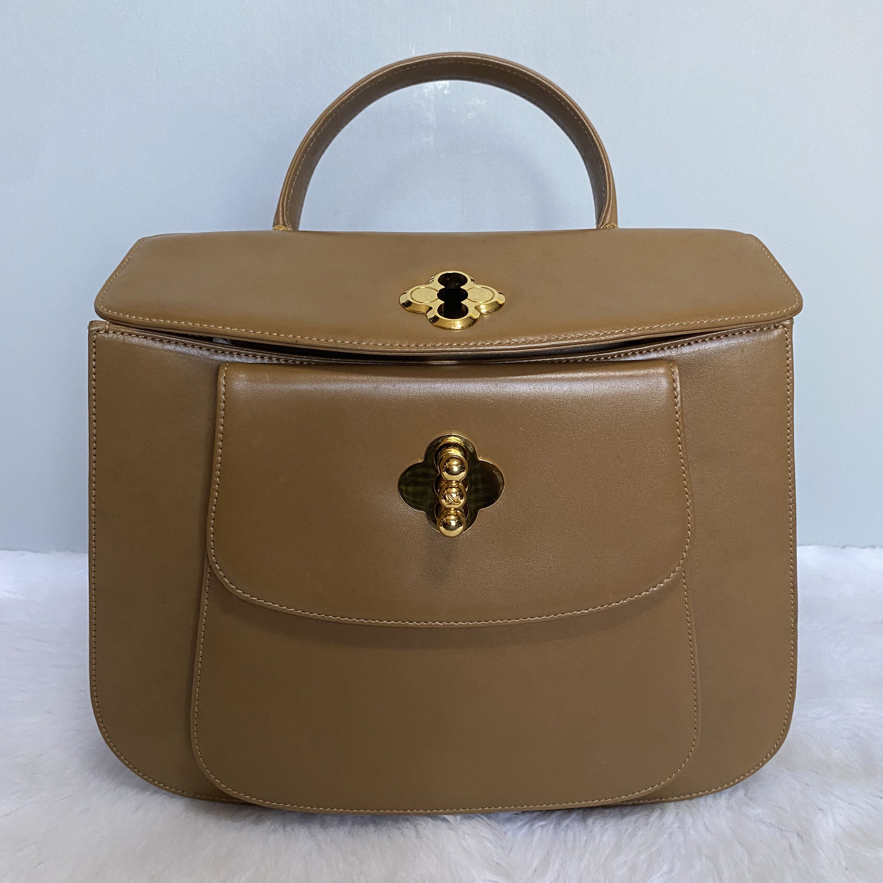 Paloma Picasso Vintage Tan Brown Leather Top Handle Bag Size ONE SIZE - 8 Thumbnail