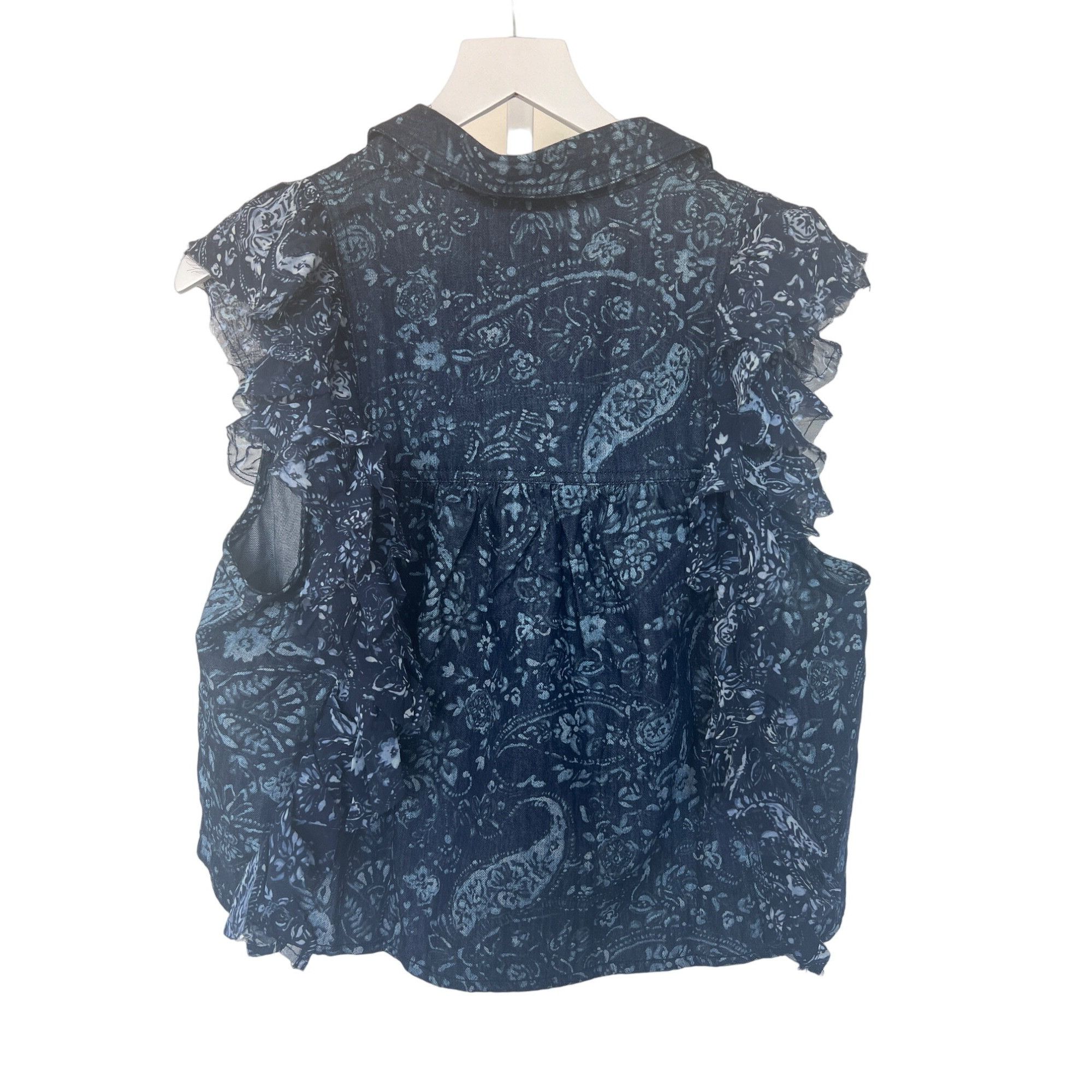 Anthropologie Pilcro Navy Denim Button Down Floral Ruffle Top Size S / US 4 / IT 40 - 7 Thumbnail