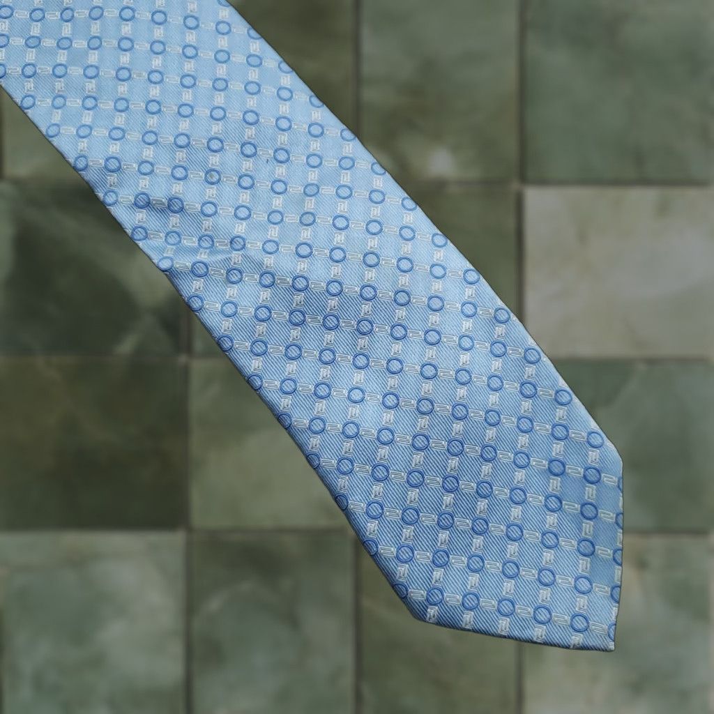 Versace Versace Tie Mens Blue Geometric Woven 100% Silk Designer Necktie Made Italy Z Size ONE SIZE - 1 Thumbnail