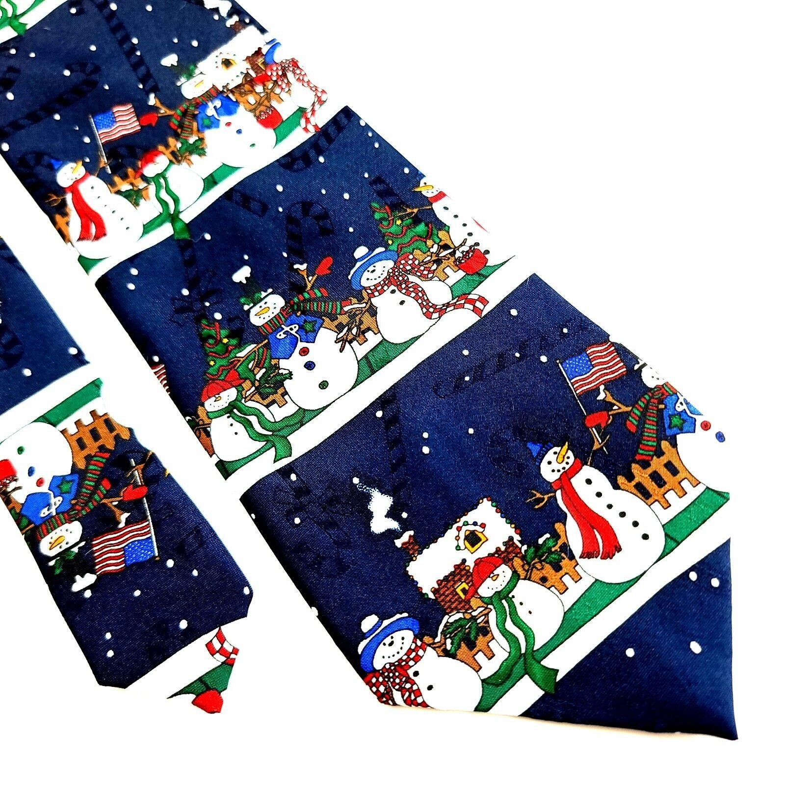 Designer Hallmark Yule Tie Greetings Christmas Snowman Blue Polyester Size ONE SIZE - 1 Thumbnail