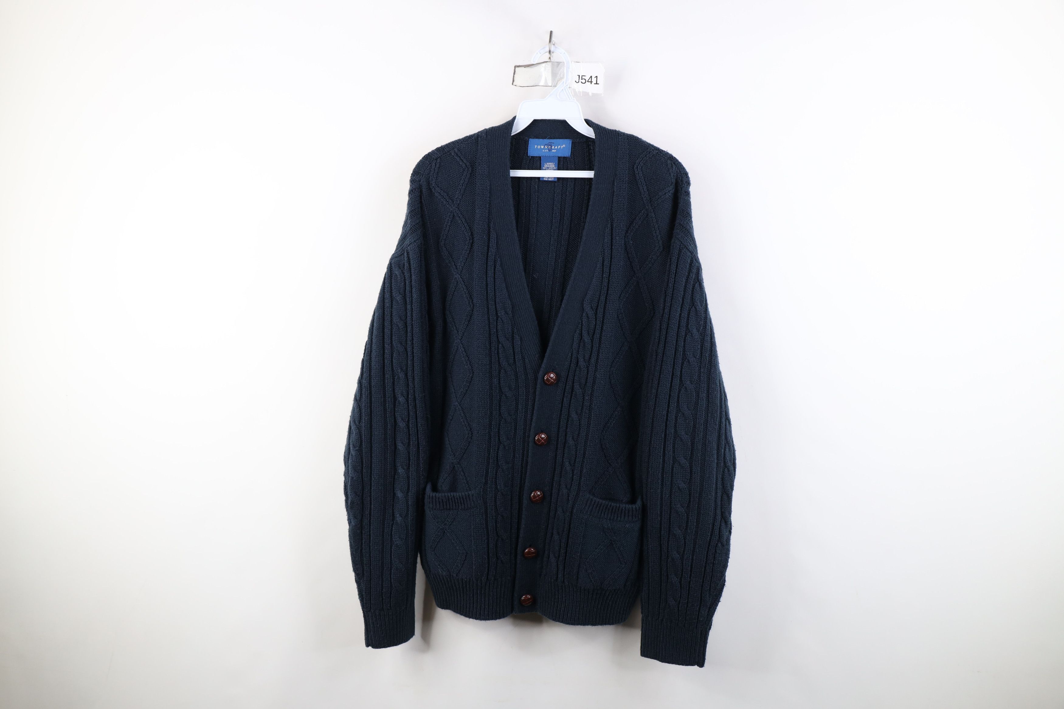 Vintage Vintage 90s Streetwear Cable Knit Fisherman Cardigan Sweater Size US L / EU 52-54 / 3 - 1 Thumbnail