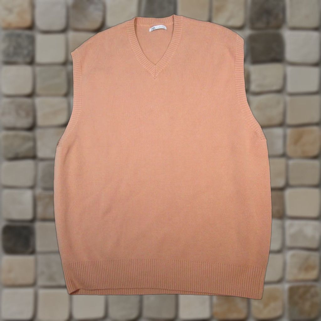 Zara Zara Vest Mens Large Orange Cotton Knit Pullover V-Neck Sleeveless Casual Sweatshirt Shirt? Size US L / EU 52-54 / 3 - 1 Thumbnail