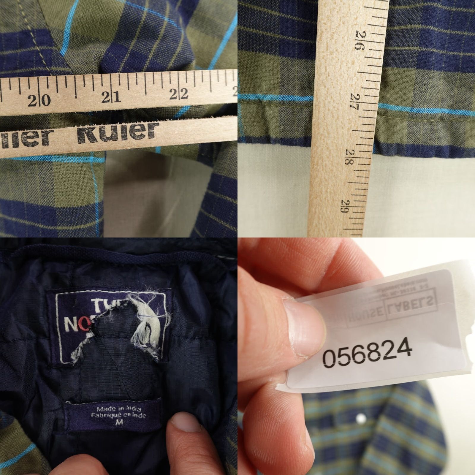The North Face North Shirt Mens Medium Plaid Green Blue Quilt Lined Flannel Snap Up Shacket Size US M / EU 48-50 / 2 - 8 Thumbnail