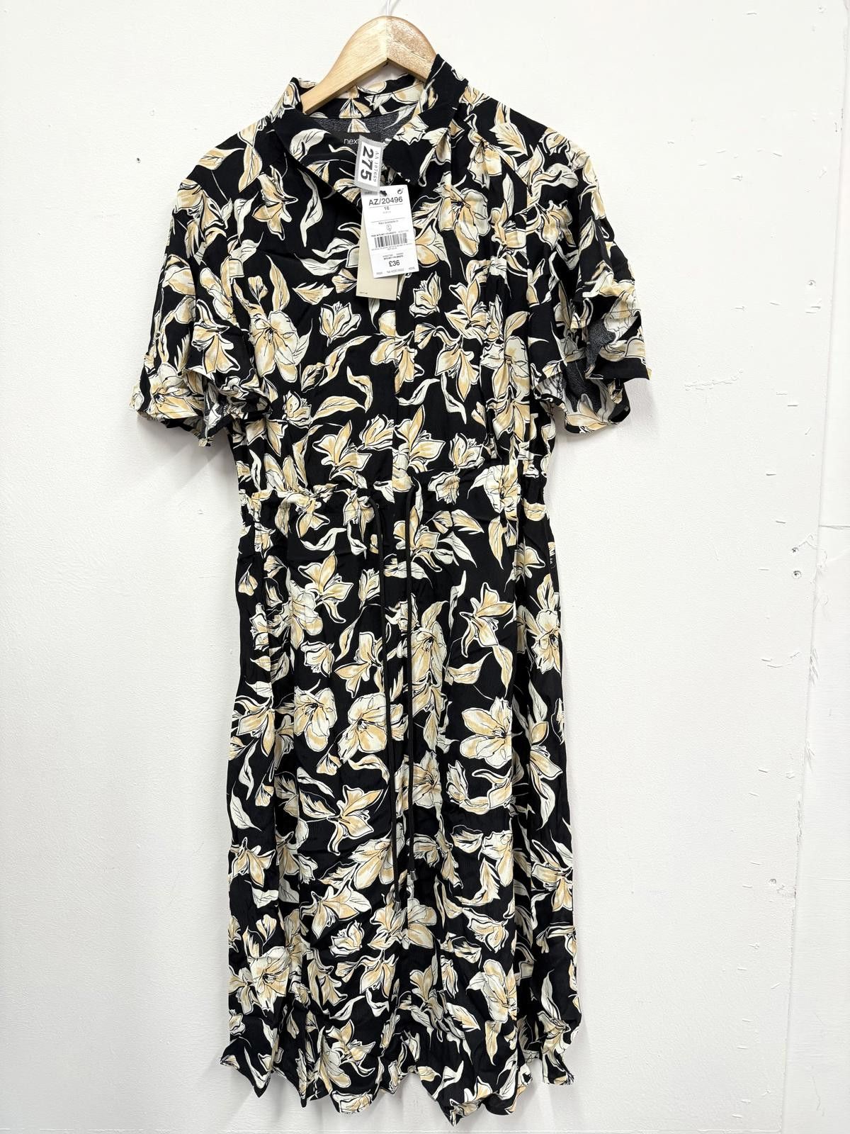 NEXT Next Black Floral Midi Dress Size 16 Size L / US 10 / IT 46 - 1 Thumbnail
