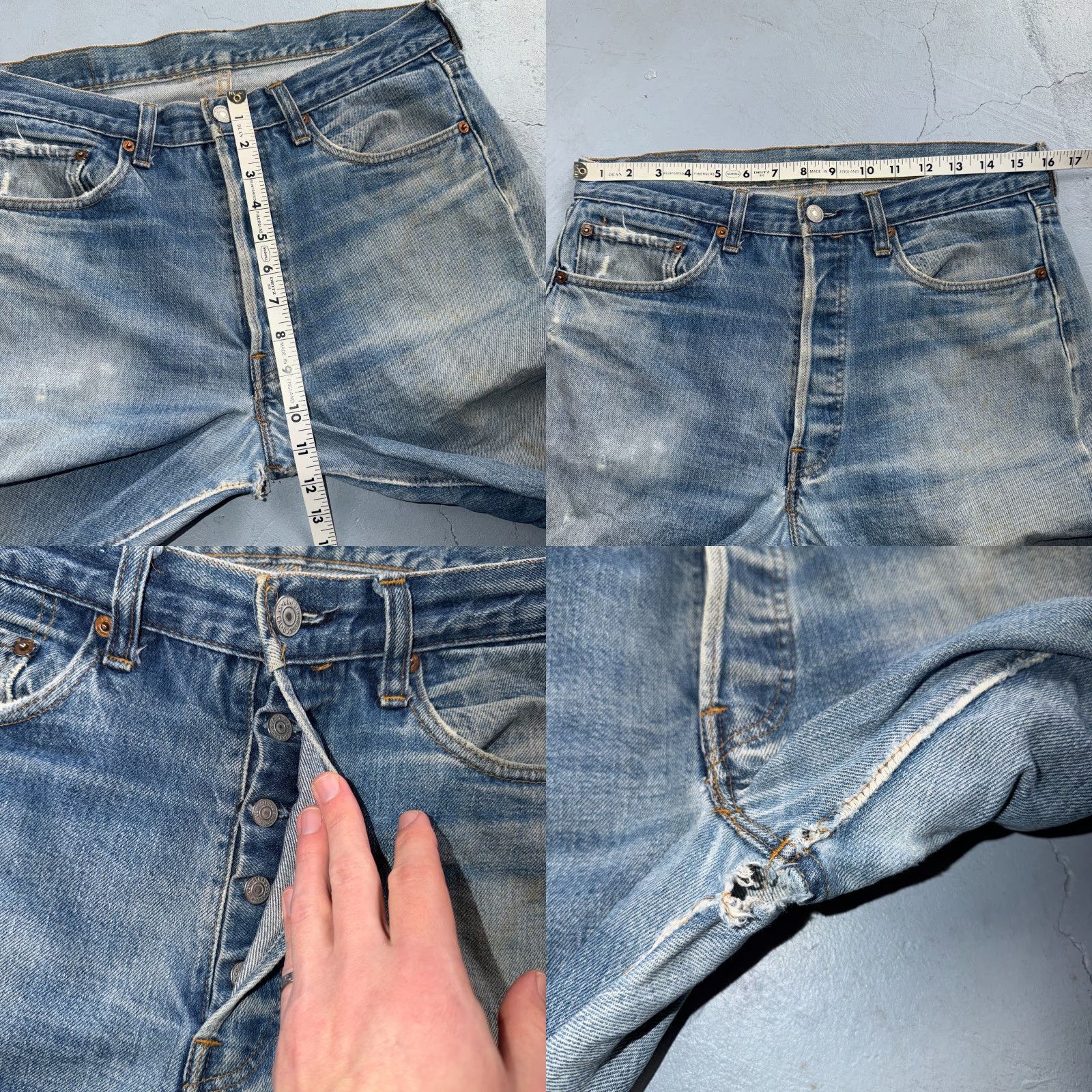 Levi's VINTAGE Levi's 501 Jeans Regular 34x36 Light Wash Blue Denim USA 80s 90s Distressed Mens Straight Cotton Size US 34 / EU 50 - 8 Thumbnail