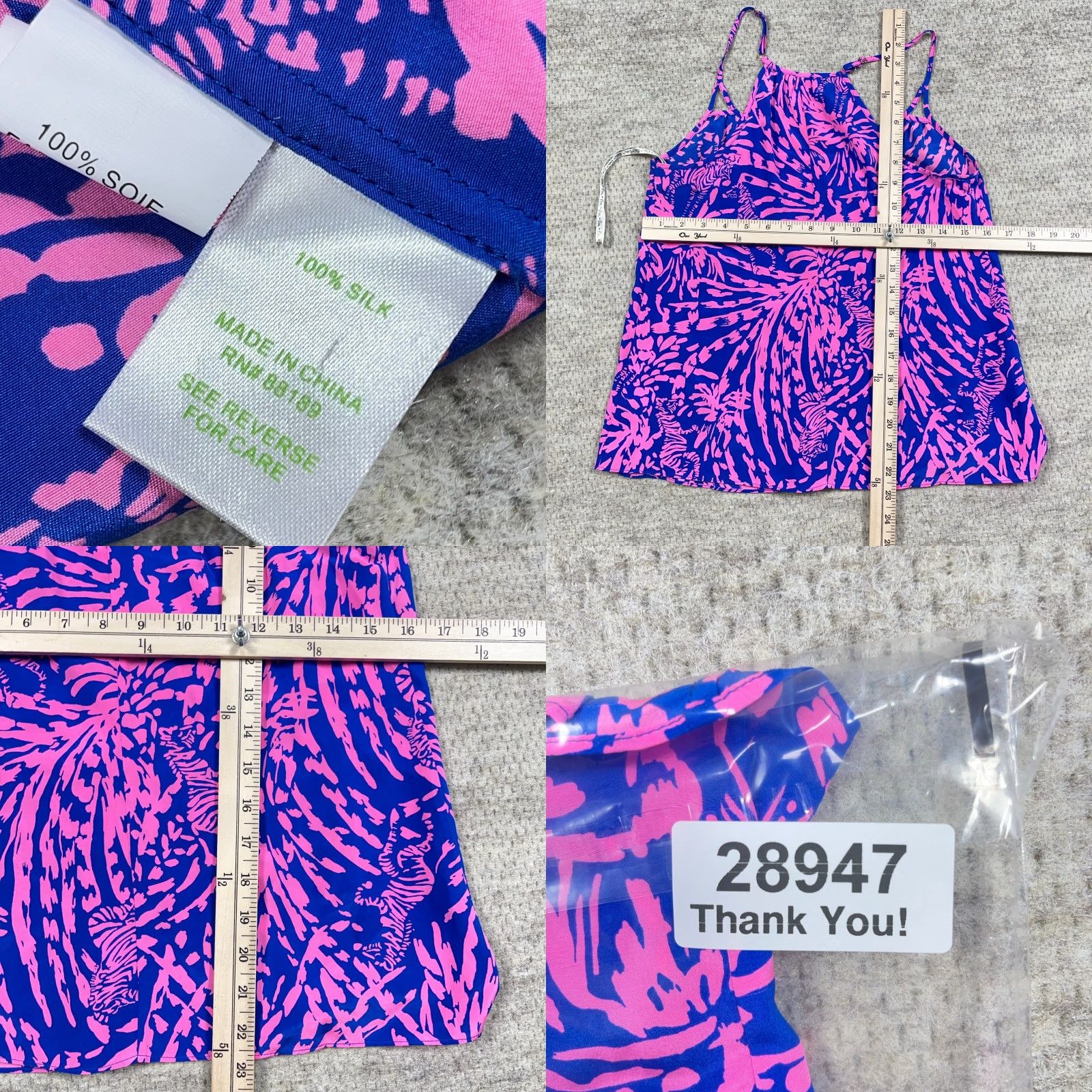 Lilly Pulitzer Lilly Pulitzer Tank XS Pink Blue Zebra Grass Silk Spaghetti Strap Adjustable Camisole Beach Colorful 100% Silk Size XS / US 0-2 / IT 36-38 - 8 Thumbnail