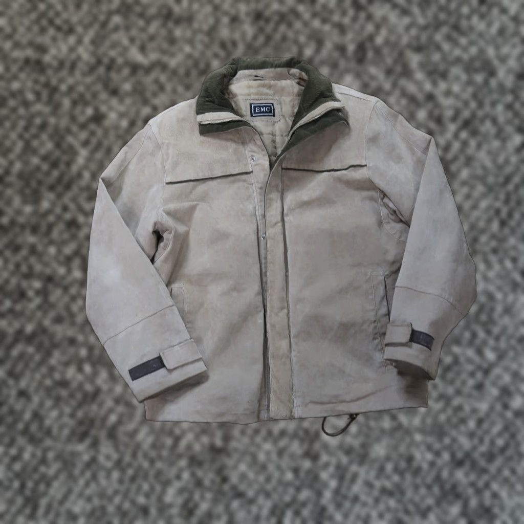 Vintage EMC Sueded Leather Full Zip Jacket Coat Mens Large Beige Insulated Softshell Lined Size US L / EU 52-54 / 3 - 1 Thumbnail
