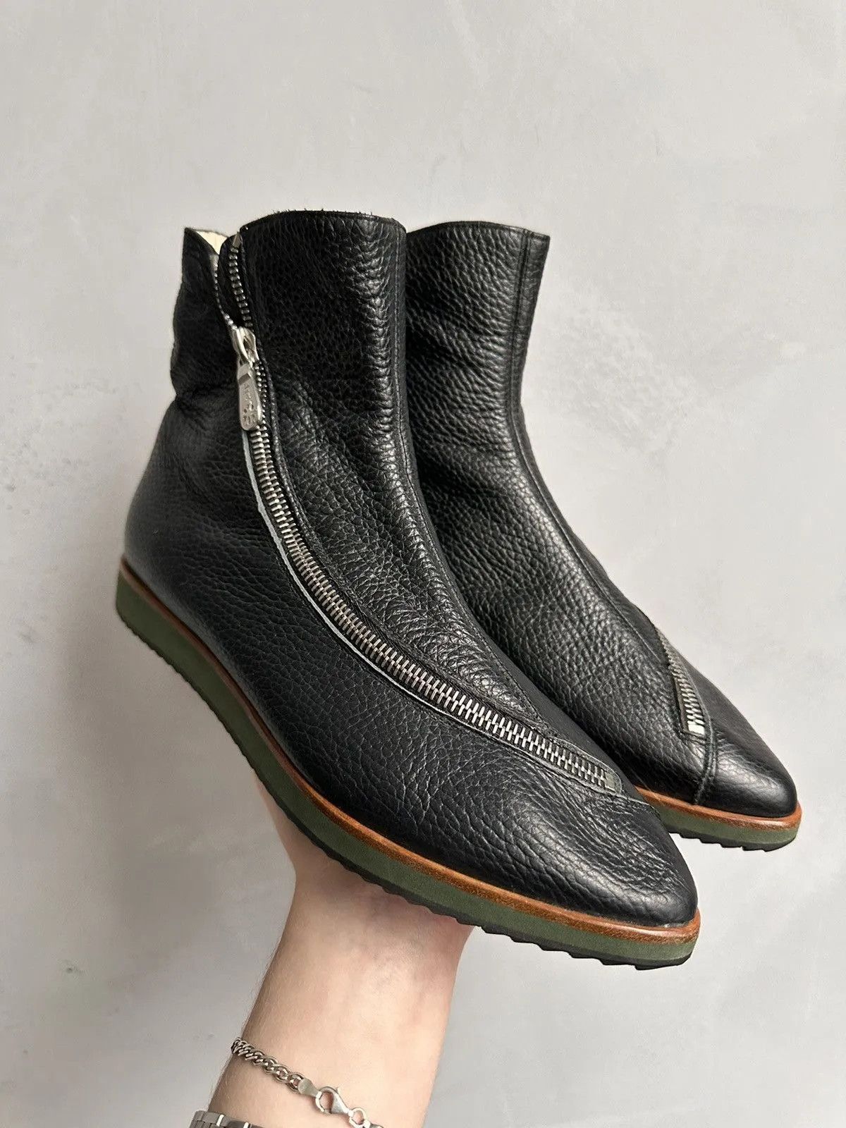 If Six Was Nine Leather Boots Metal Zip Vintage Rick Owens Style Y2K Size US 7 / IT 37 - 1 Thumbnail