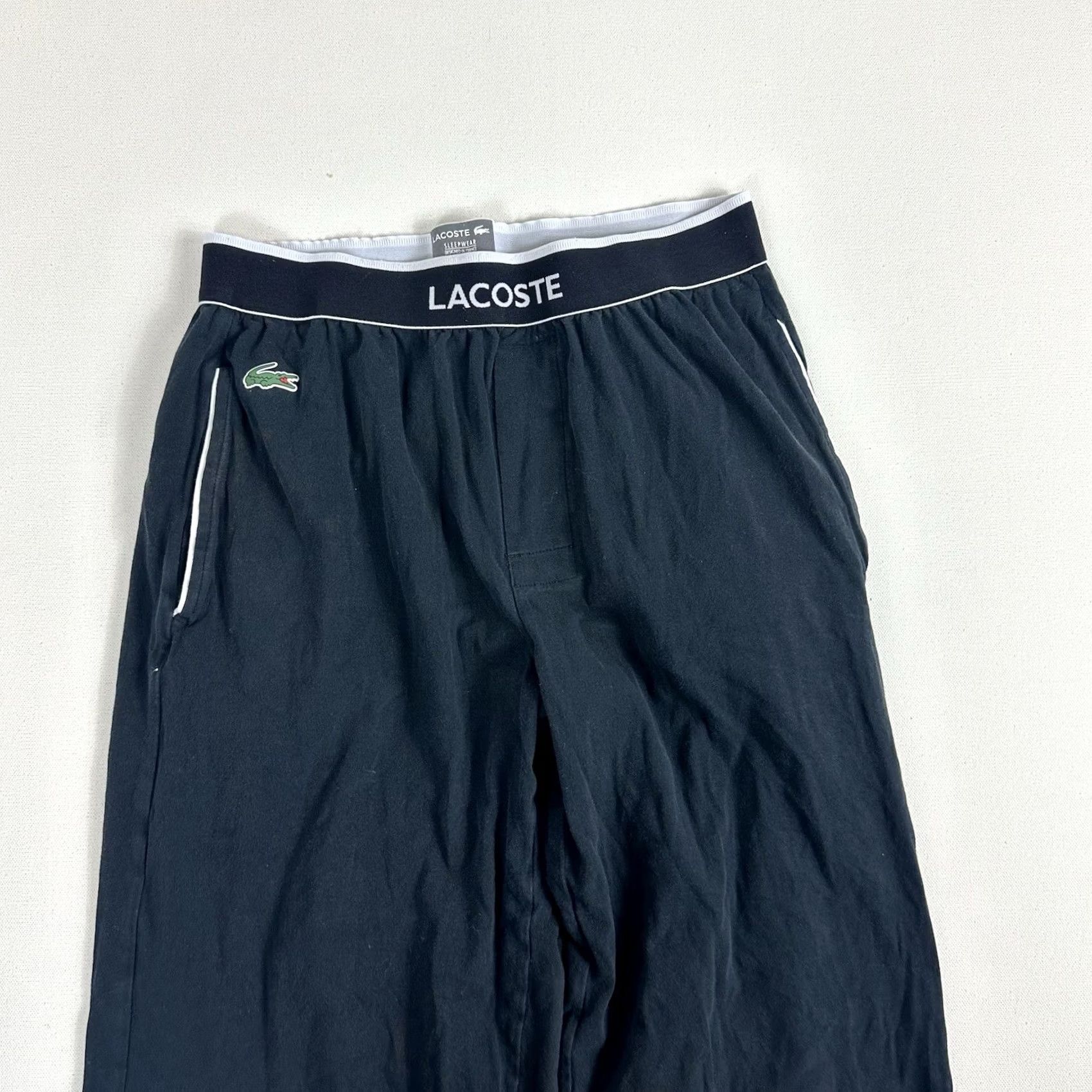 Lacoste Lacoste Pajama Pants Men Sleepwear Black White Two-Tone Waistband Pockets Sweatpants Cotton Blend Jersey Two-Color Elastic Waist Size S Size US 29 - 3 Thumbnail