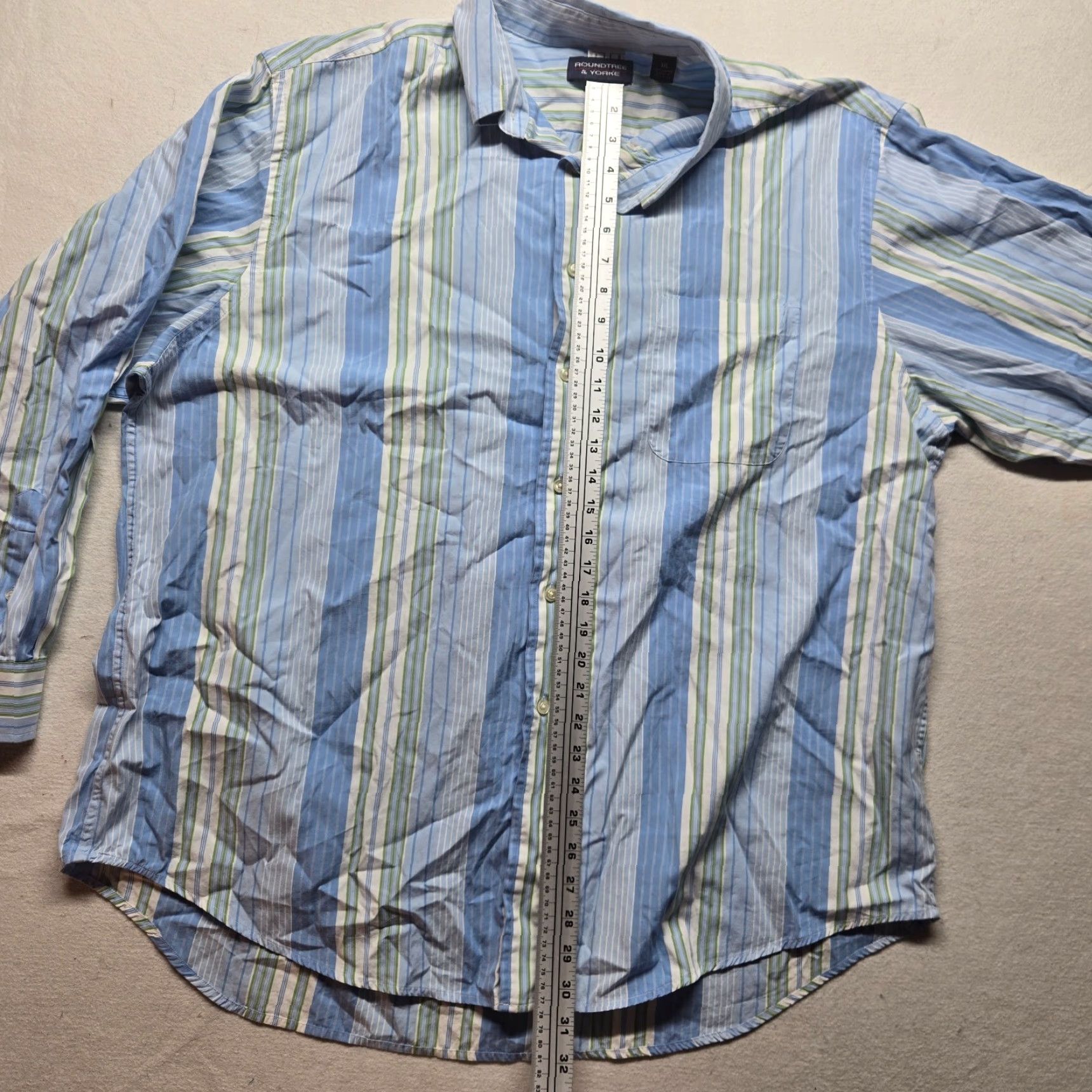 Roundtree & Yorke VINTAGE Roundtree & Yorke Shirt Button-Up Striped Long Sleeve Adult 2XL Blue Classic Cotton Button-Down Chest Pocket Mens Size US XXL / EU 58 / 5 - 6 Thumbnail