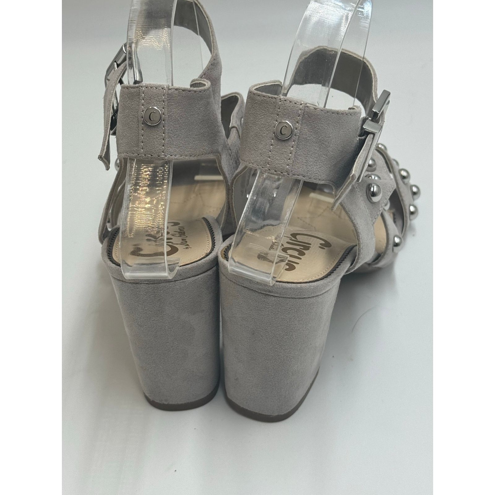 Sam Edelman Circus by Sam Edelman Gray Ankle Strap Studded Heels Size 8 Size US 8 / IT 38 - 3 Thumbnail