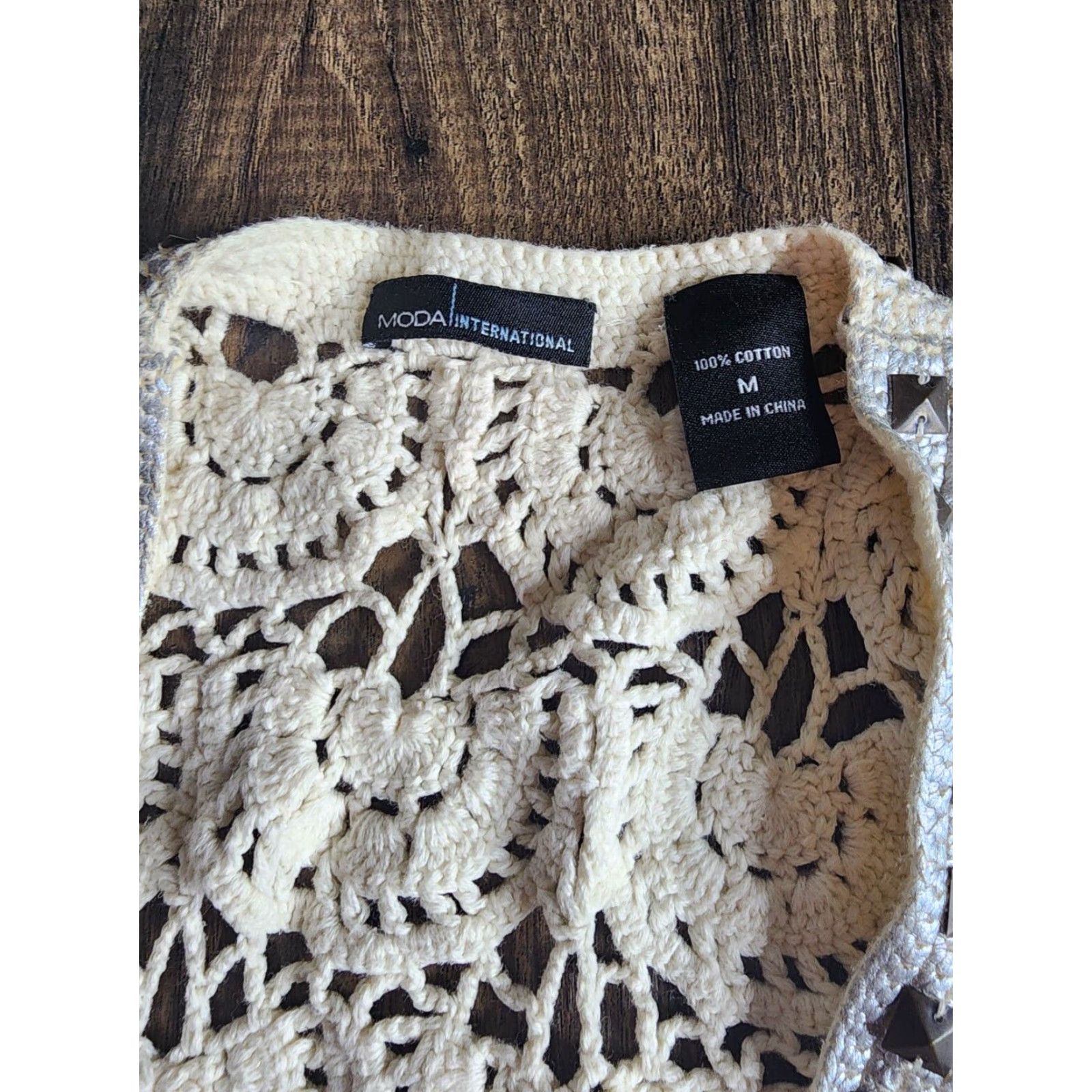 Vintage VINTAGE Boho Women's Crochet Vest 100% Cotton Short Sleeveless Open Knit Silver Studded M Fall Spring Summer Womens Size M / US 6-8 / IT 42-44 - 4 Thumbnail