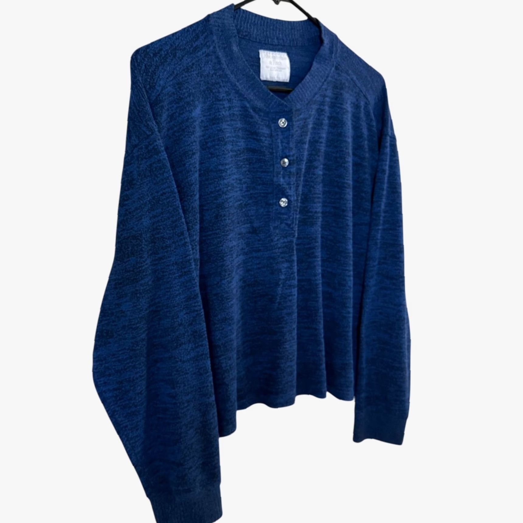 Abercrombie & Fitch Abercrombie & Fitch Henley Shirt Blue Women's M Textured Knit Long-Sleeve Size M / US 6-8 / IT 42-44 - 3 Thumbnail