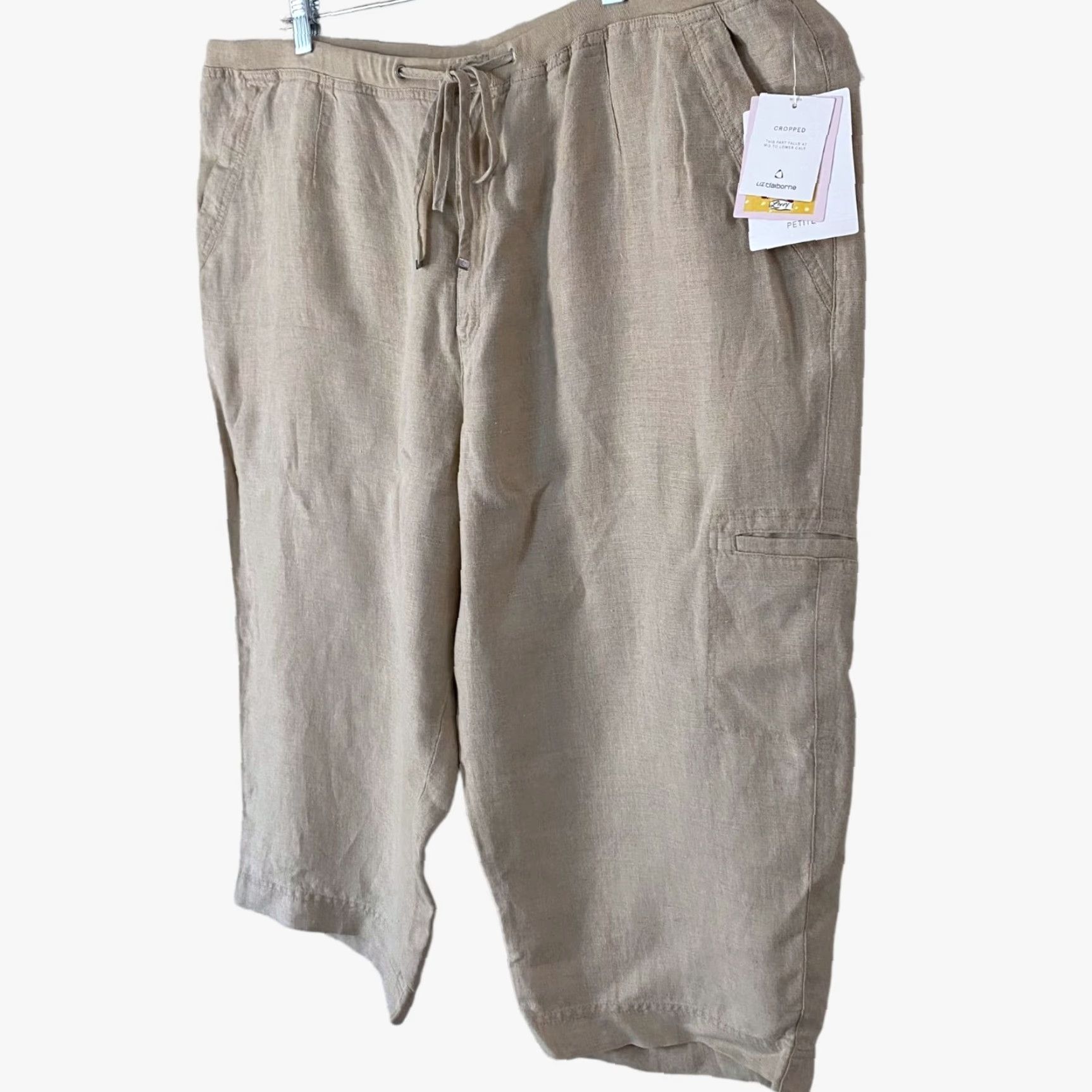 Liz Claiborne Liz Claiborne Livvy Linen Cropped Capri Pants Women's Petite 24P Tan Linen Snug Straight Cropped Pockets New With Tags Size 42" / US 20 - 2 Thumbnail
