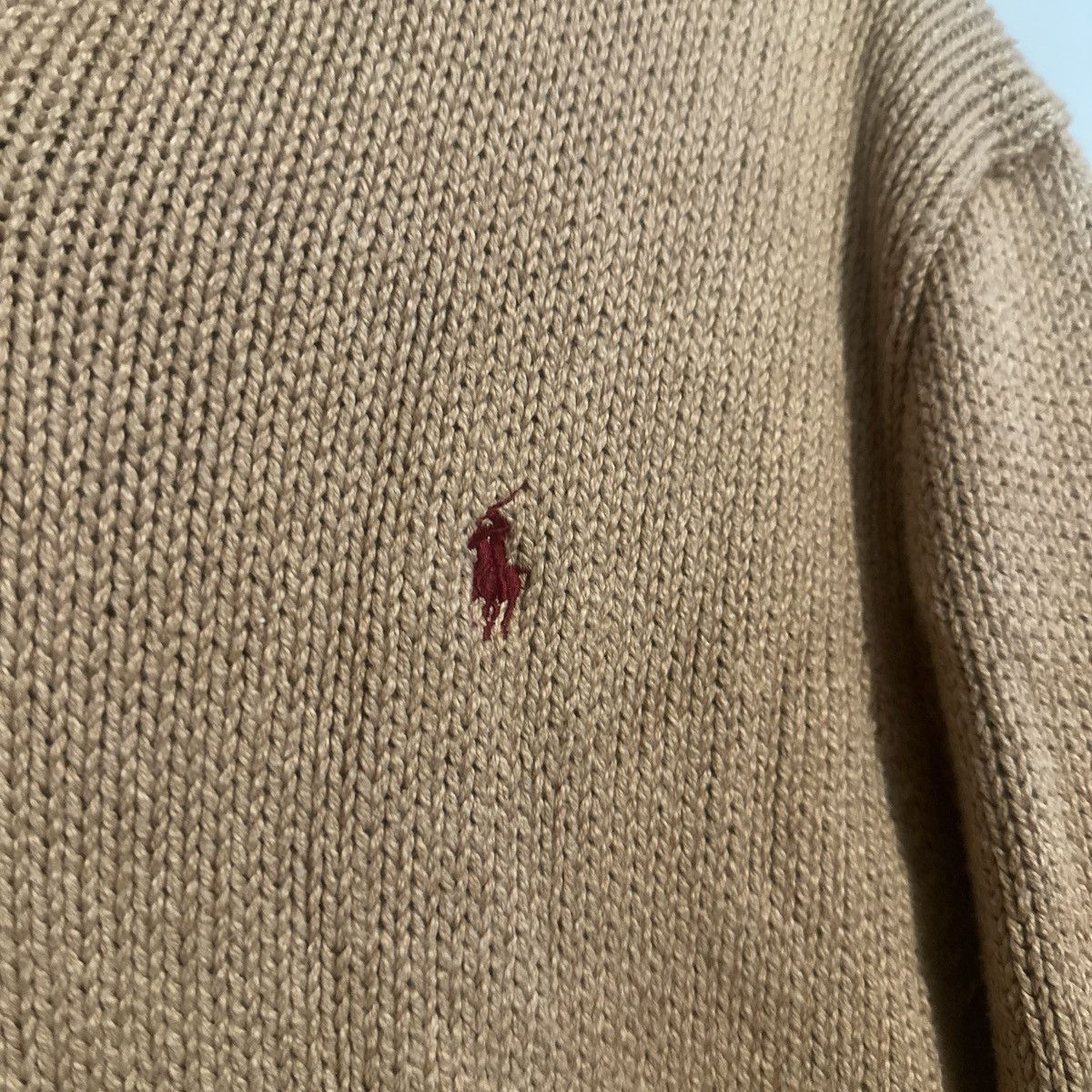 Polo Ralph Lauren × Vintage Vintage Polo Ralph Lauren Light Brown Tan Knit Quarter Zip Size US L / EU 52-54 / 3 - 4 Thumbnail