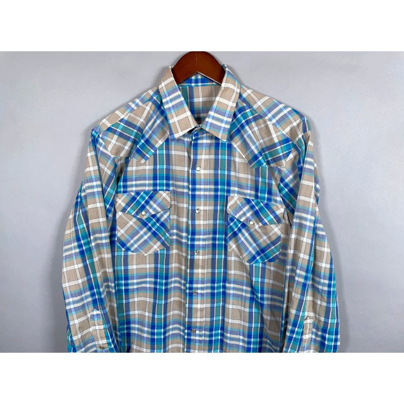 Vintage VINTAGE 80s Western Shirt Plaid Gray Blue Pearl Snap Lightweight Cotton Blend Cowboy Size US L / EU 52-54 / 3 - 4 Thumbnail