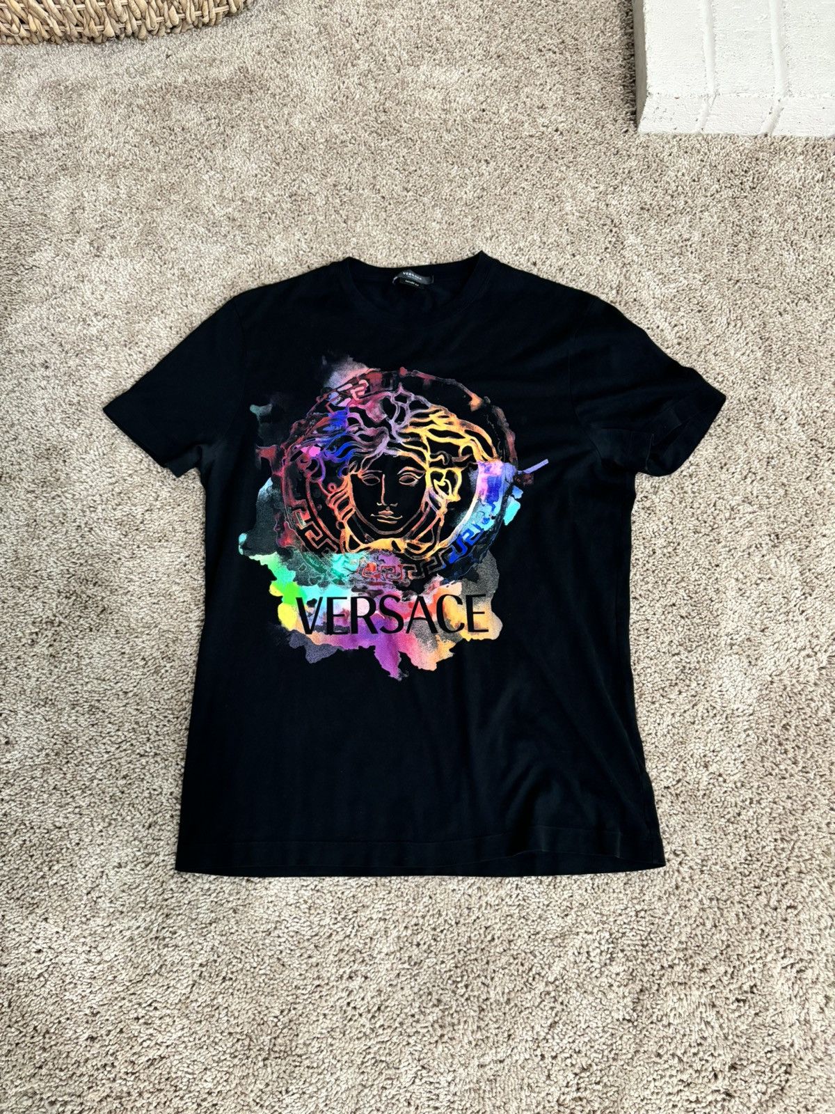image of Versace Rainbow Medusa Head Logo Tee in Black, Men's (Size Medium)